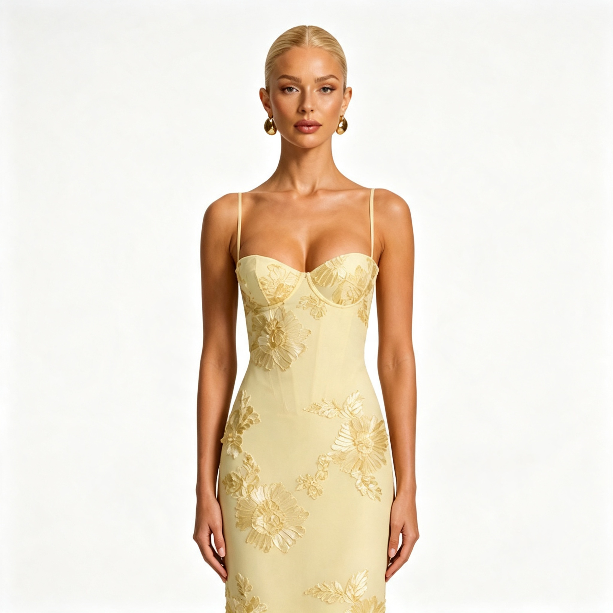 Womens Floral Embroidered Corset Cami Strap Wedding Guest Maxi Dress