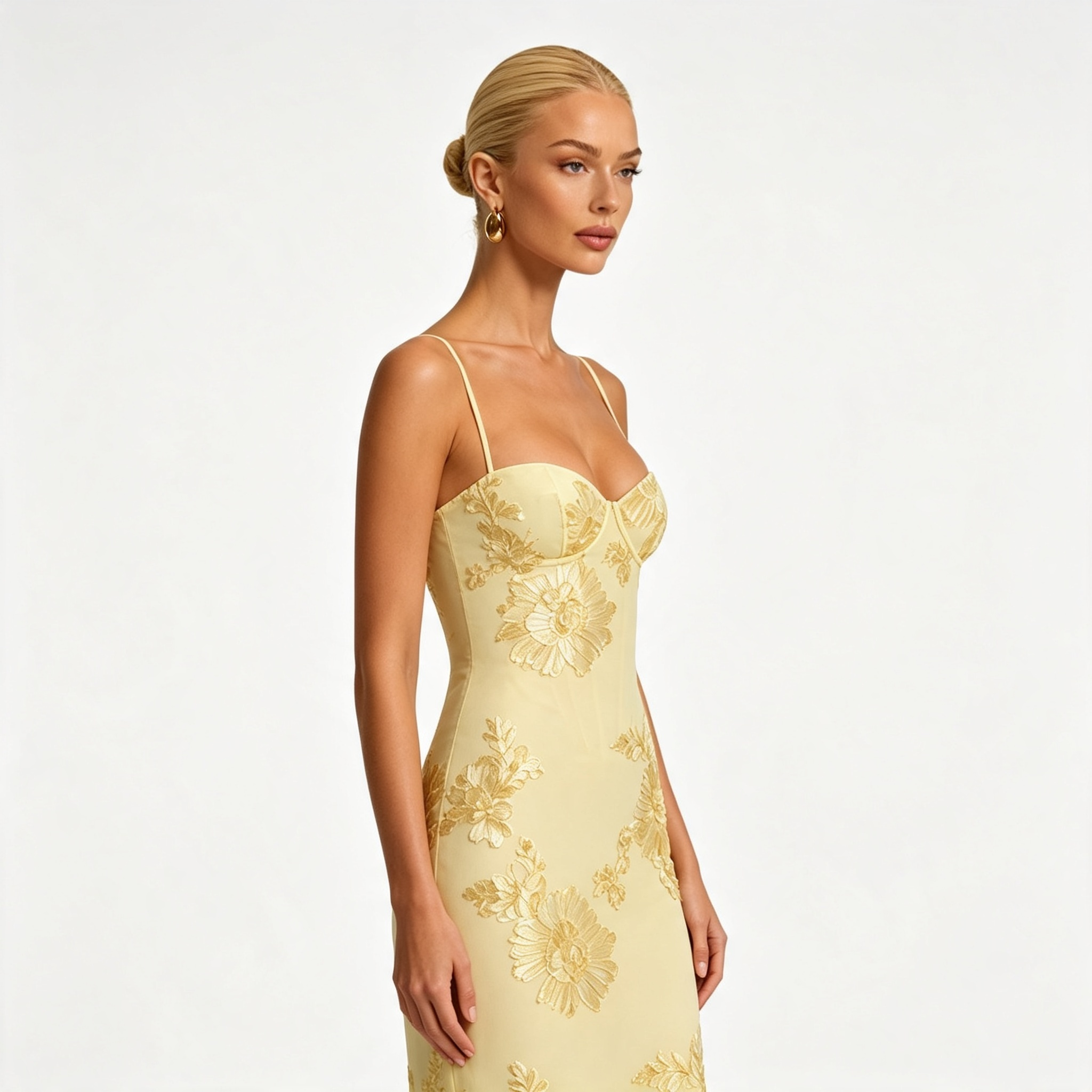 Womens Floral Embroidered Corset Cami Strap Wedding Guest Maxi Dress
