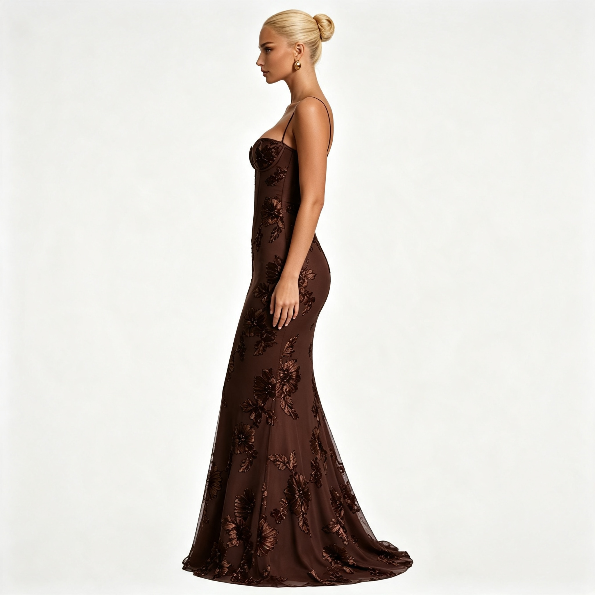 Womens Floral Embroidered Corset Cami Strap Wedding Guest Maxi Dress