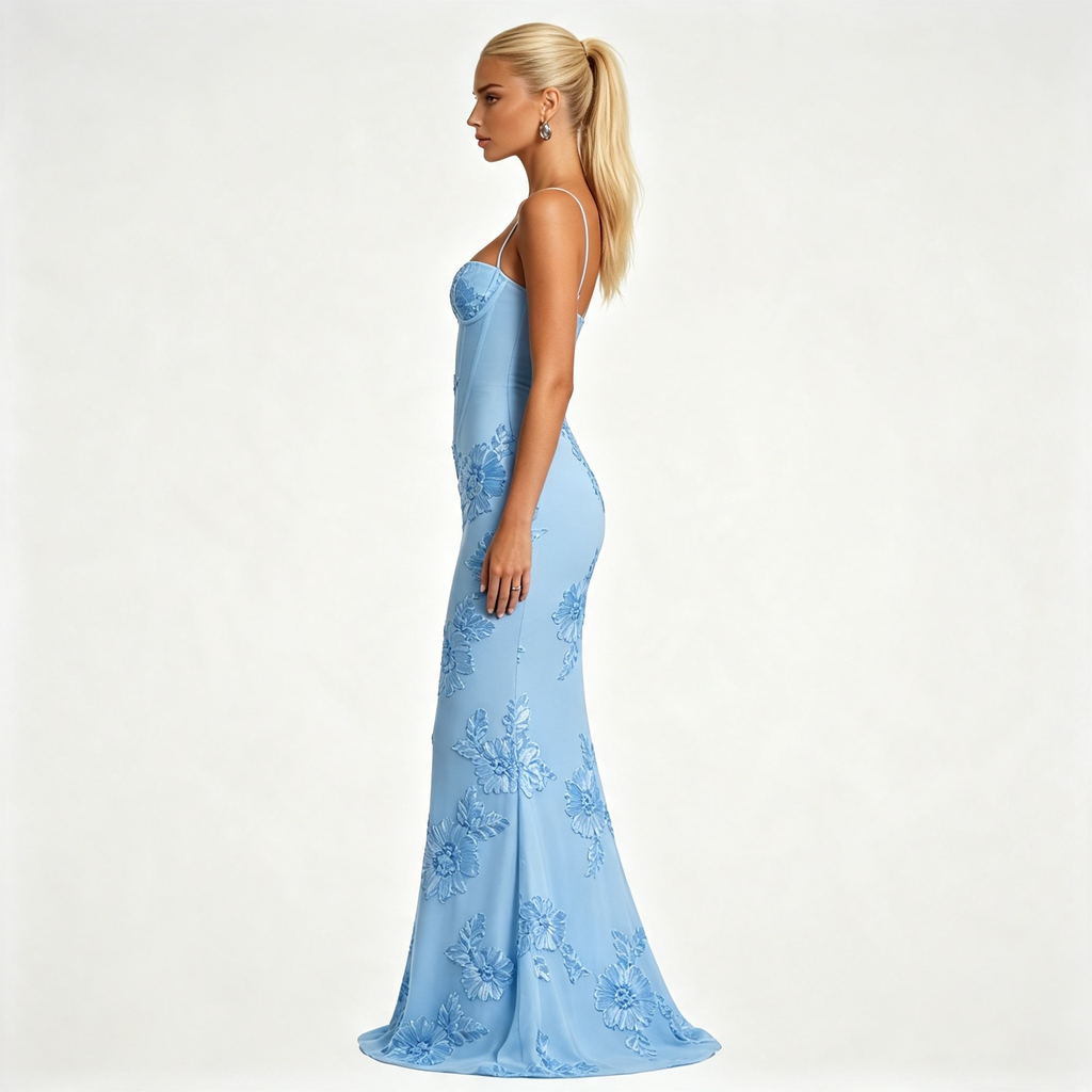 Womens Floral Embroidered Corset Cami Strap Wedding Guest Maxi Dress