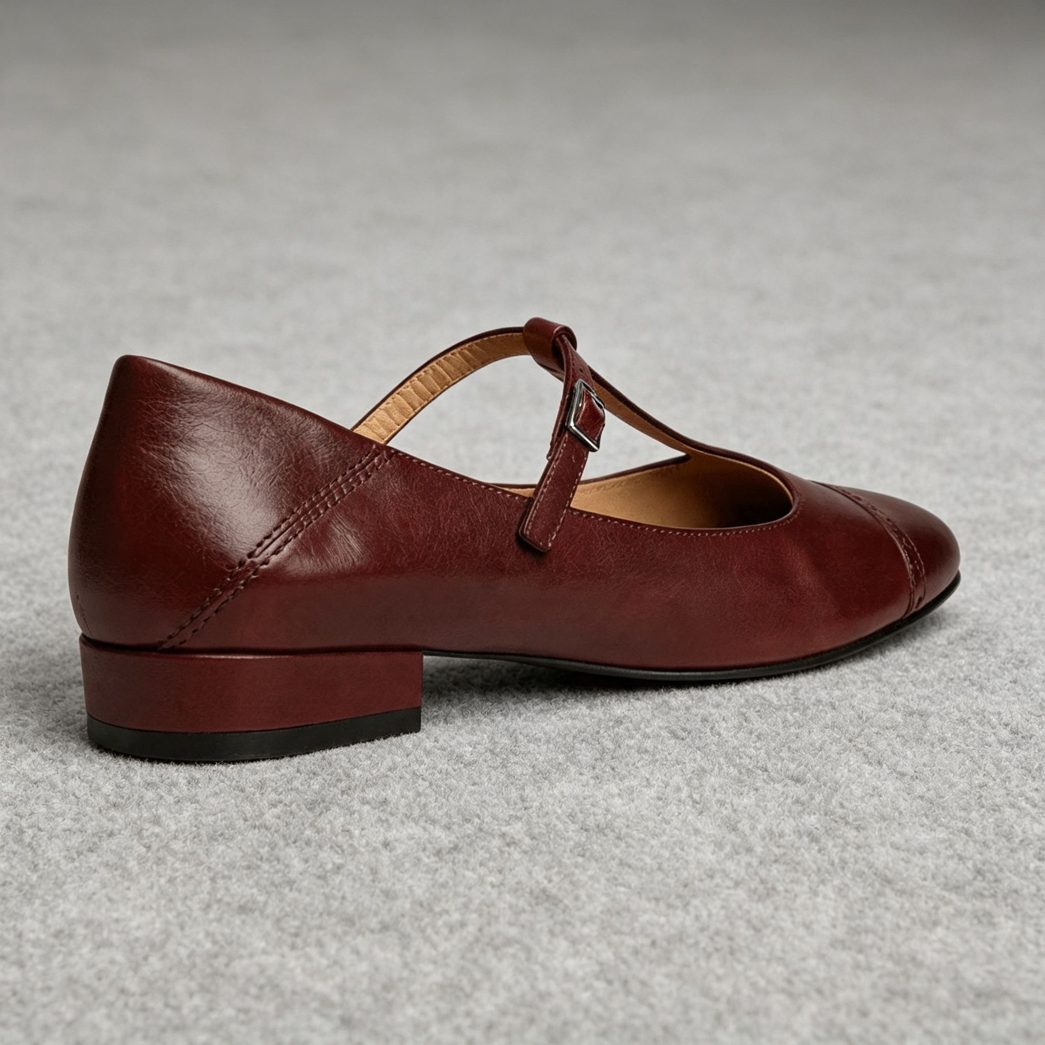 Women's Leather Mary Jane Shoes Low Block Heel Flats