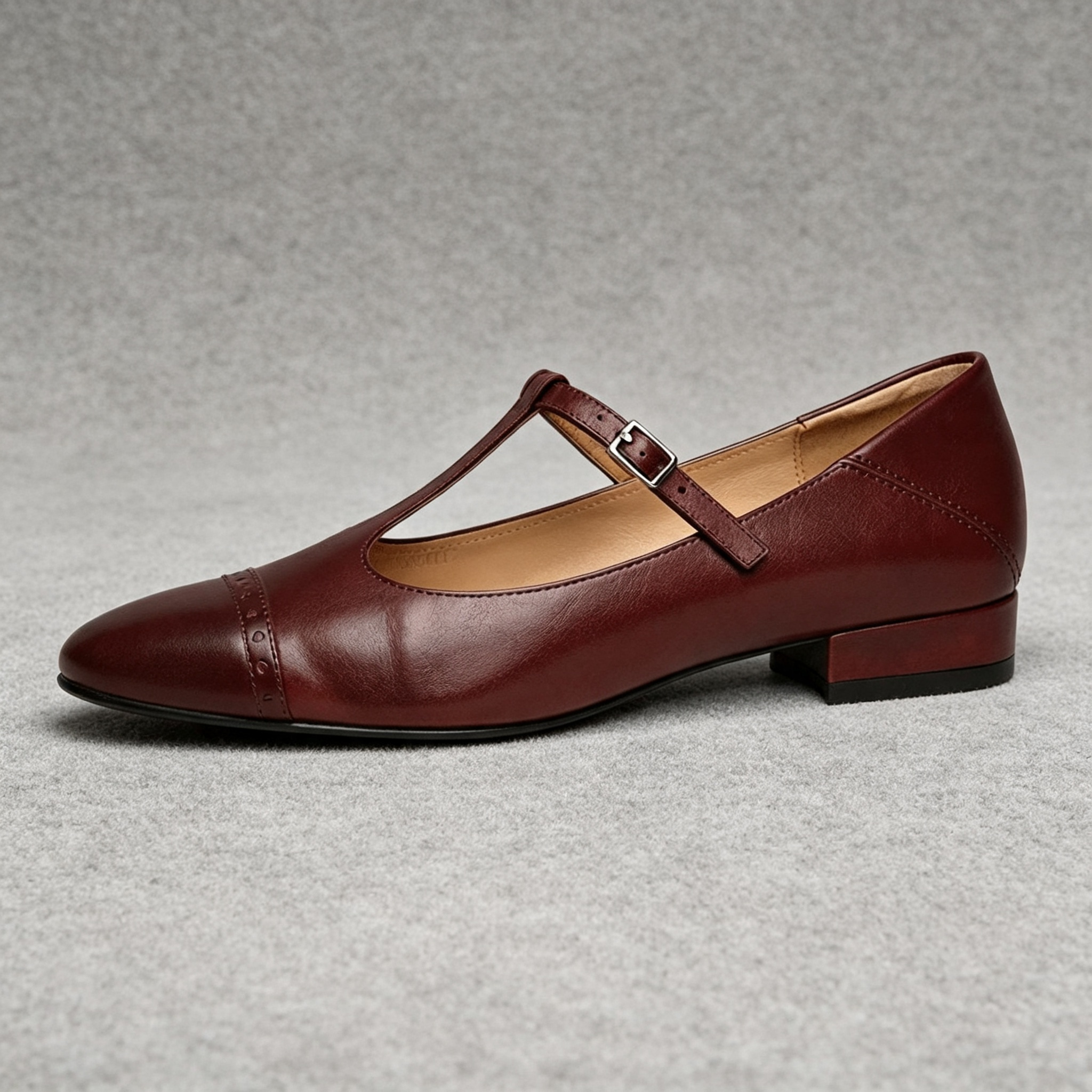 Women's Leather Mary Jane Shoes Low Block Heel Flats