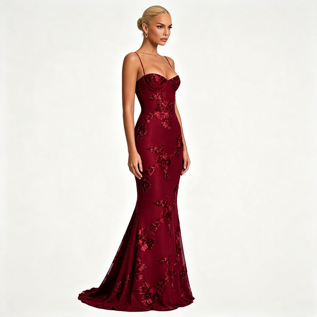 Womens Floral Embroidered Corset Cami Strap Wedding Guest Maxi Dress
