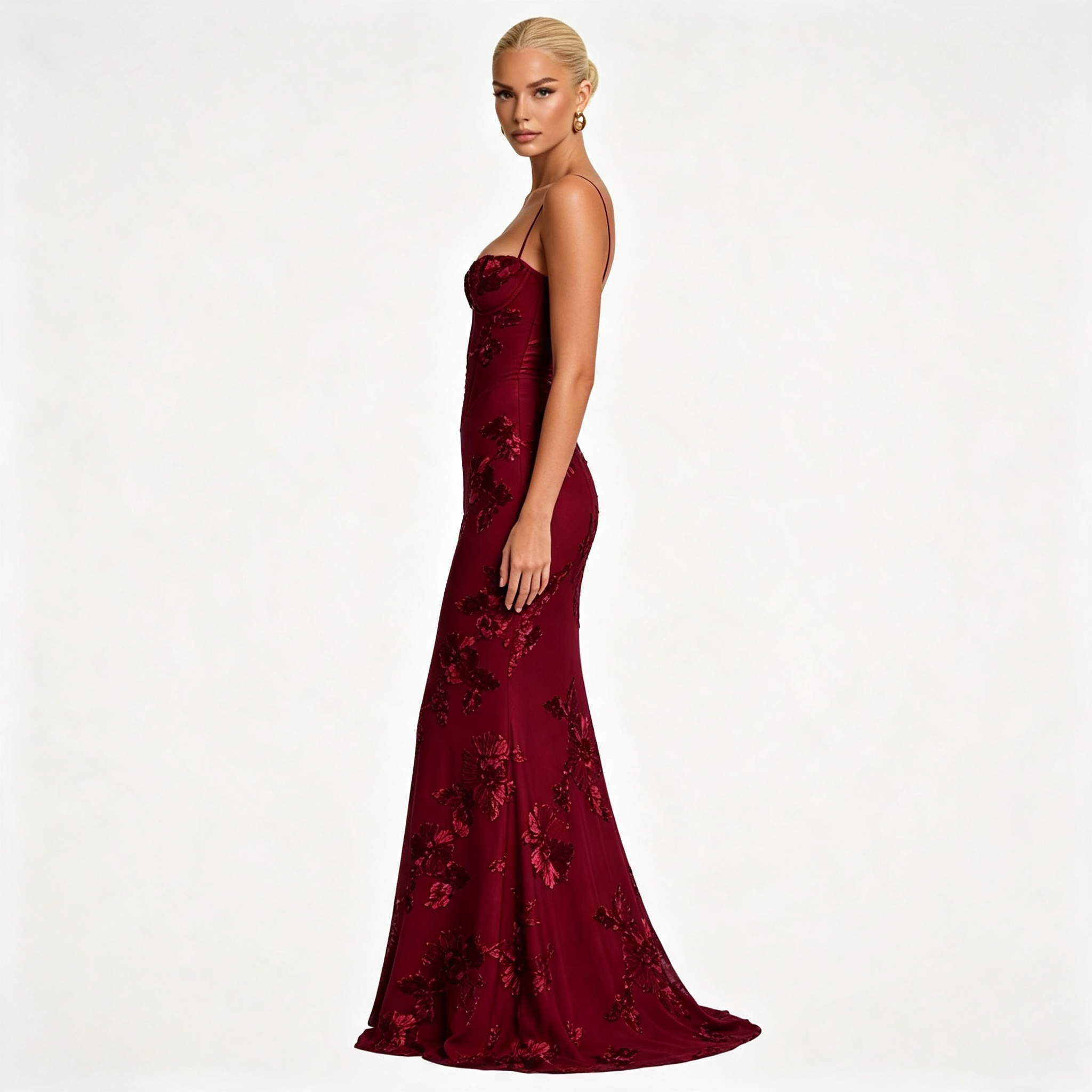 Womens Floral Embroidered Corset Cami Strap Wedding Guest Maxi Dress