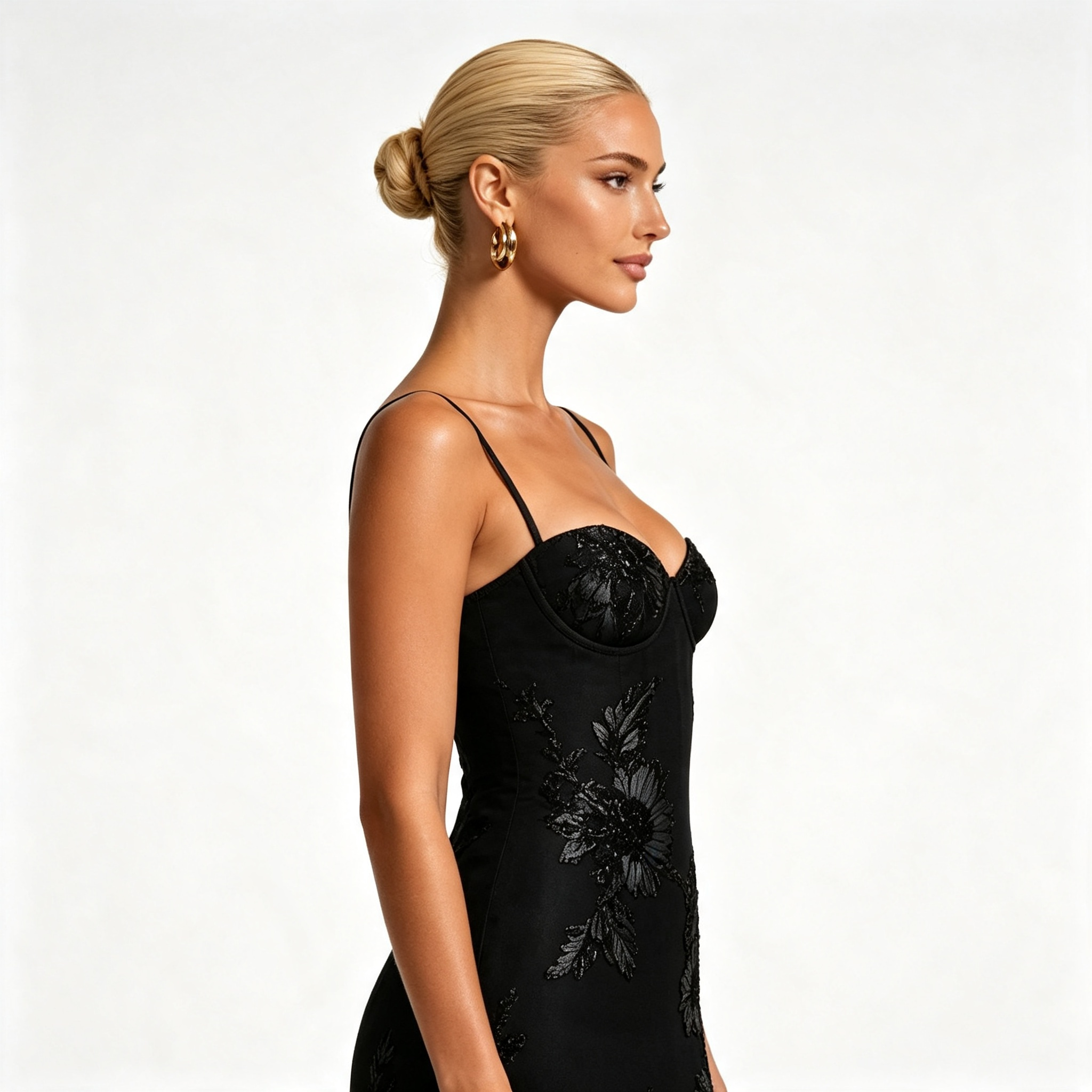 Womens Floral Embroidered Corset Cami Strap Wedding Guest Maxi Dress
