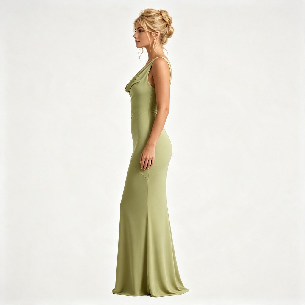 Womens Satin Cowl Neck Fitted Wedding Guest Maxi Dress
