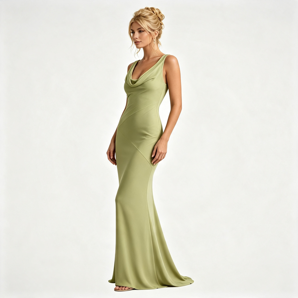 Womens Satin Cowl Neck Fitted Wedding Guest Maxi Dress
