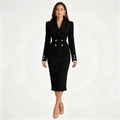 Women Double Breasted Blazer Midi Dress with Gold Buttons