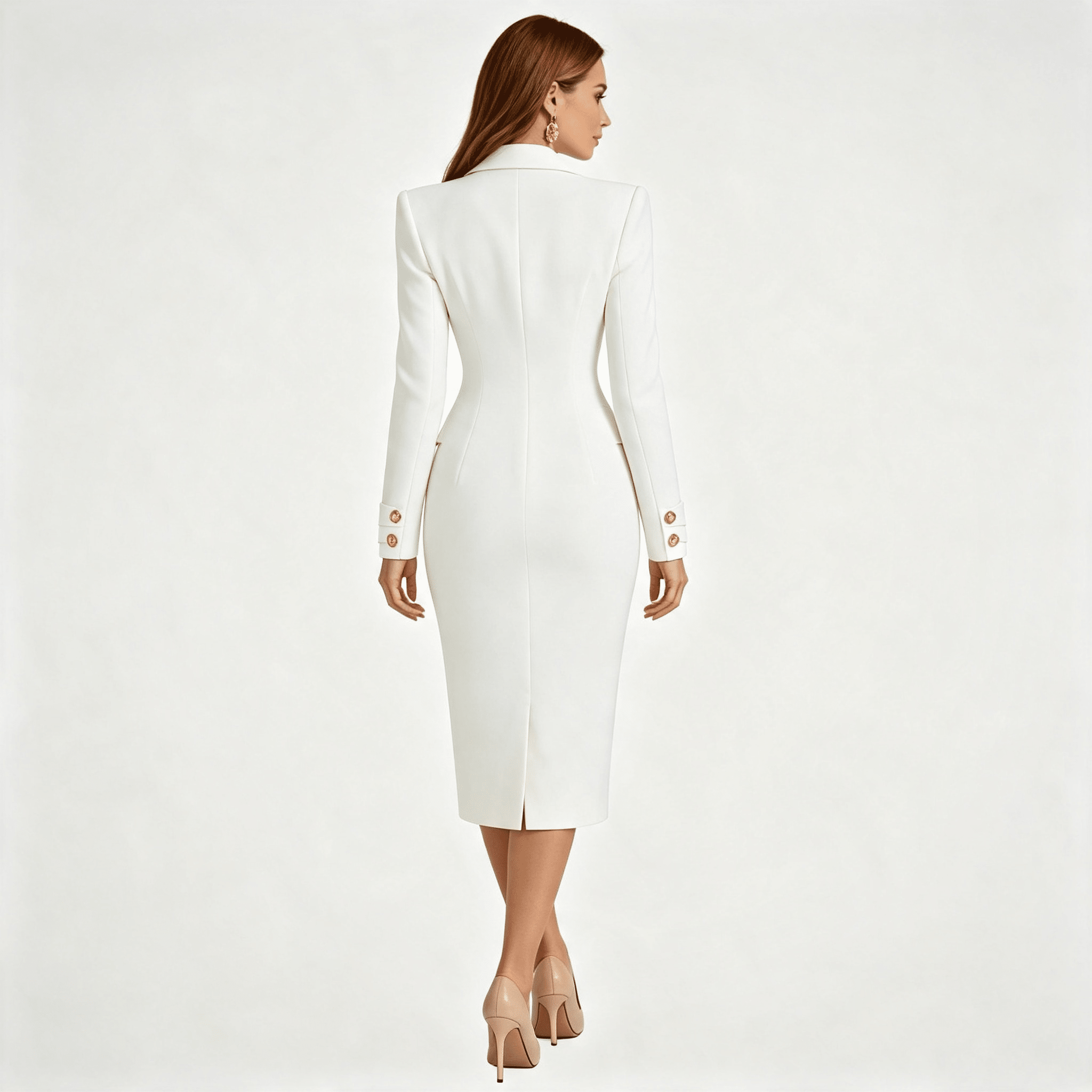 Women Double Breasted Blazer Midi Dress with Gold Buttons