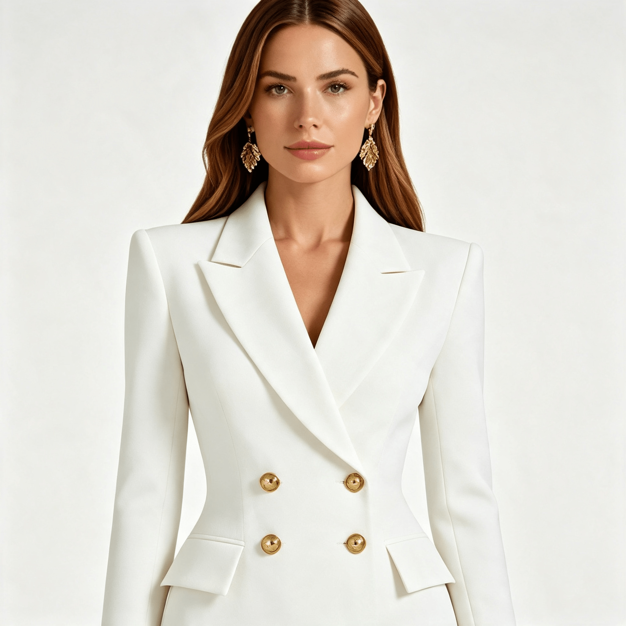 Women Double Breasted Blazer Midi Dress with Gold Buttons