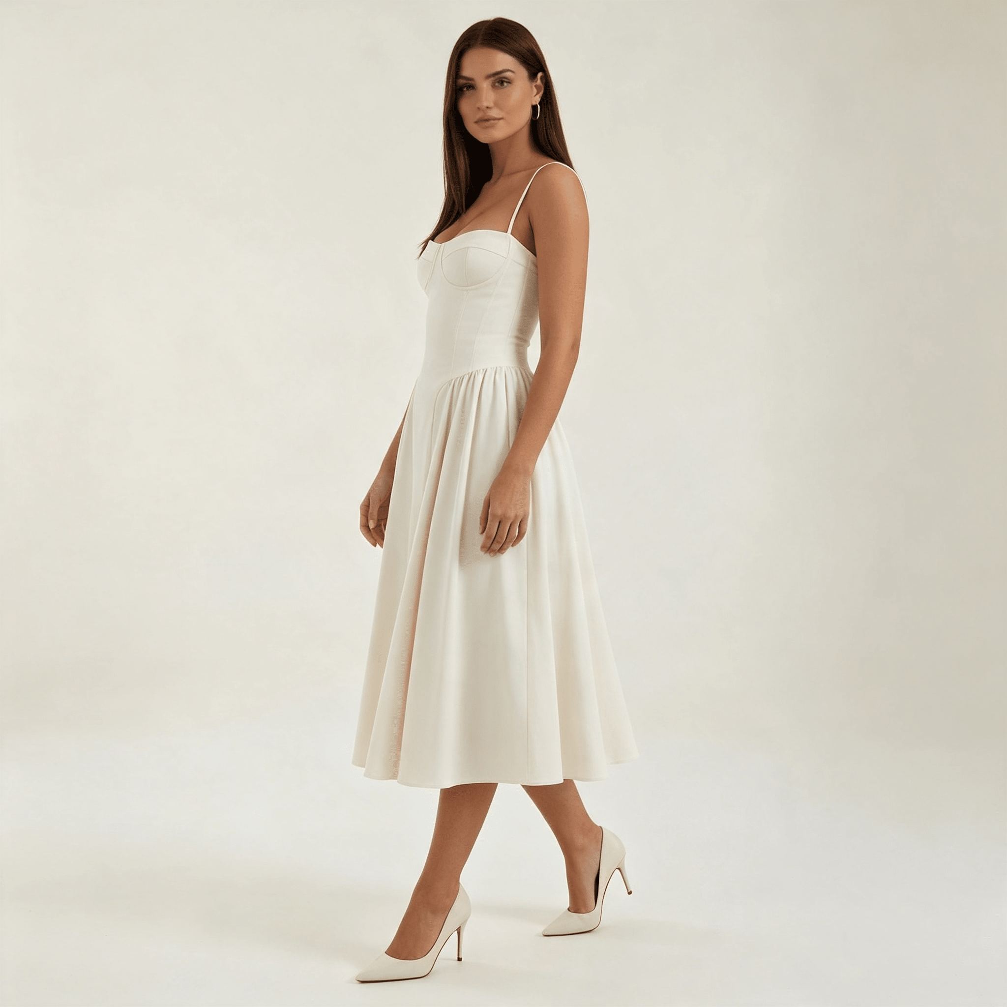 Womens Floral Corset Midi Dress Sweetheart Neck Summer Dress