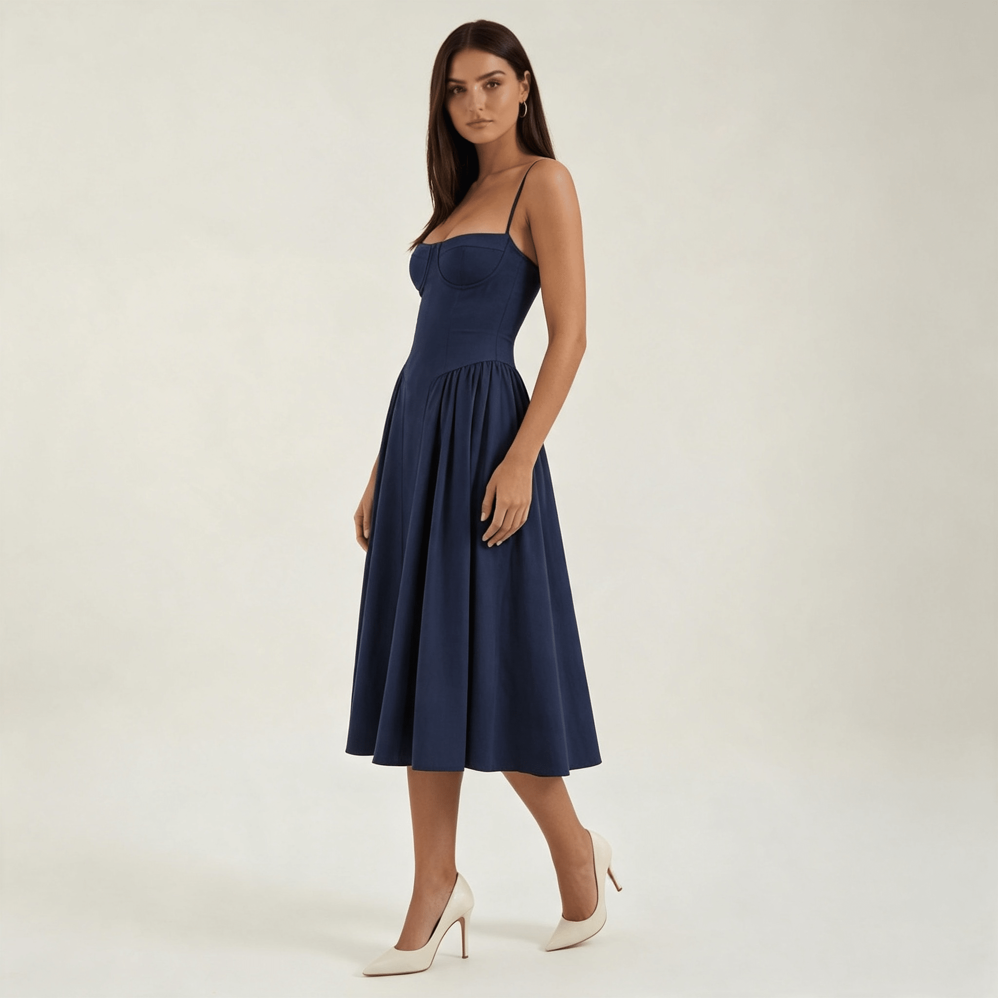 Womens Floral Corset Midi Dress Sweetheart Neck Summer Dress