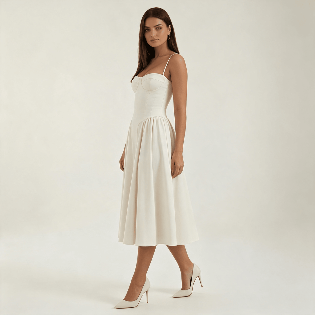 Womens Floral Corset Midi Dress Sweetheart Neck Summer Dress