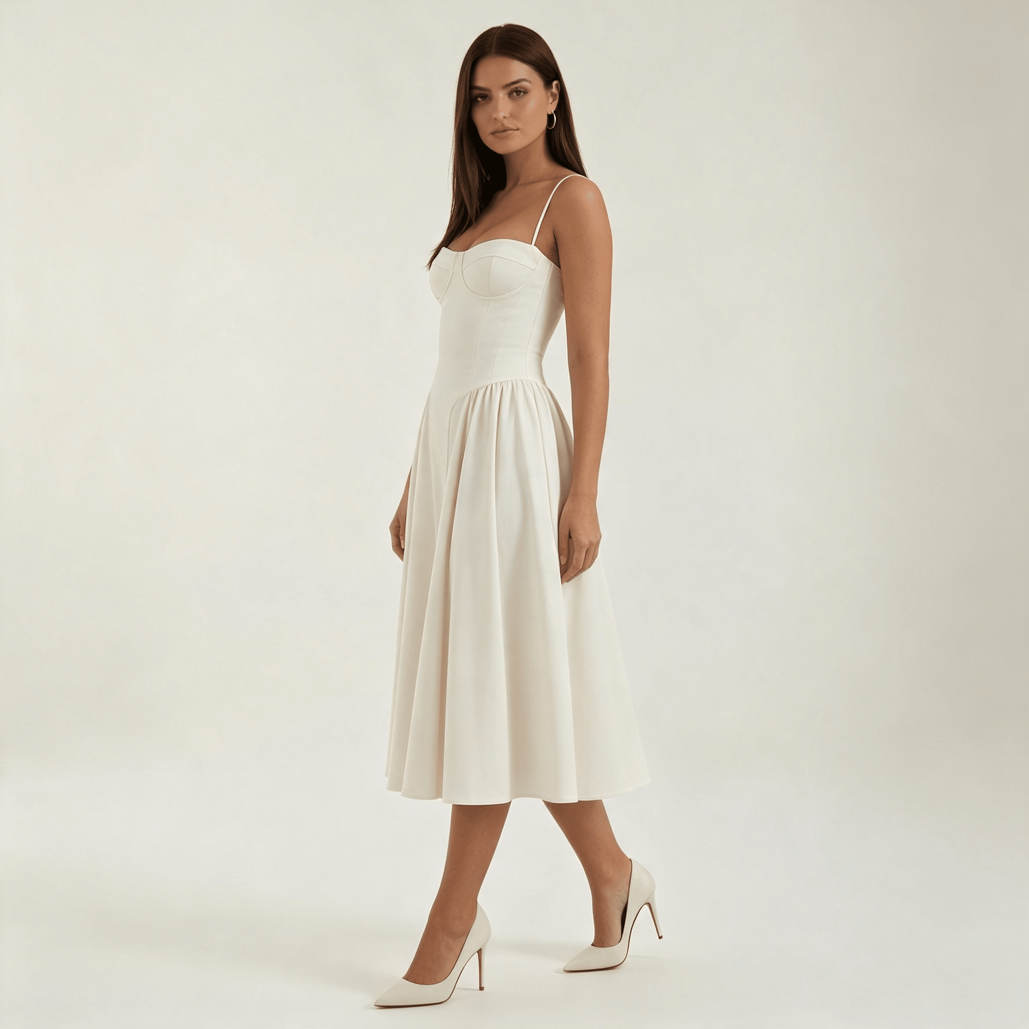 Womens Floral Corset Midi Dress Sweetheart Neck Summer Dress
