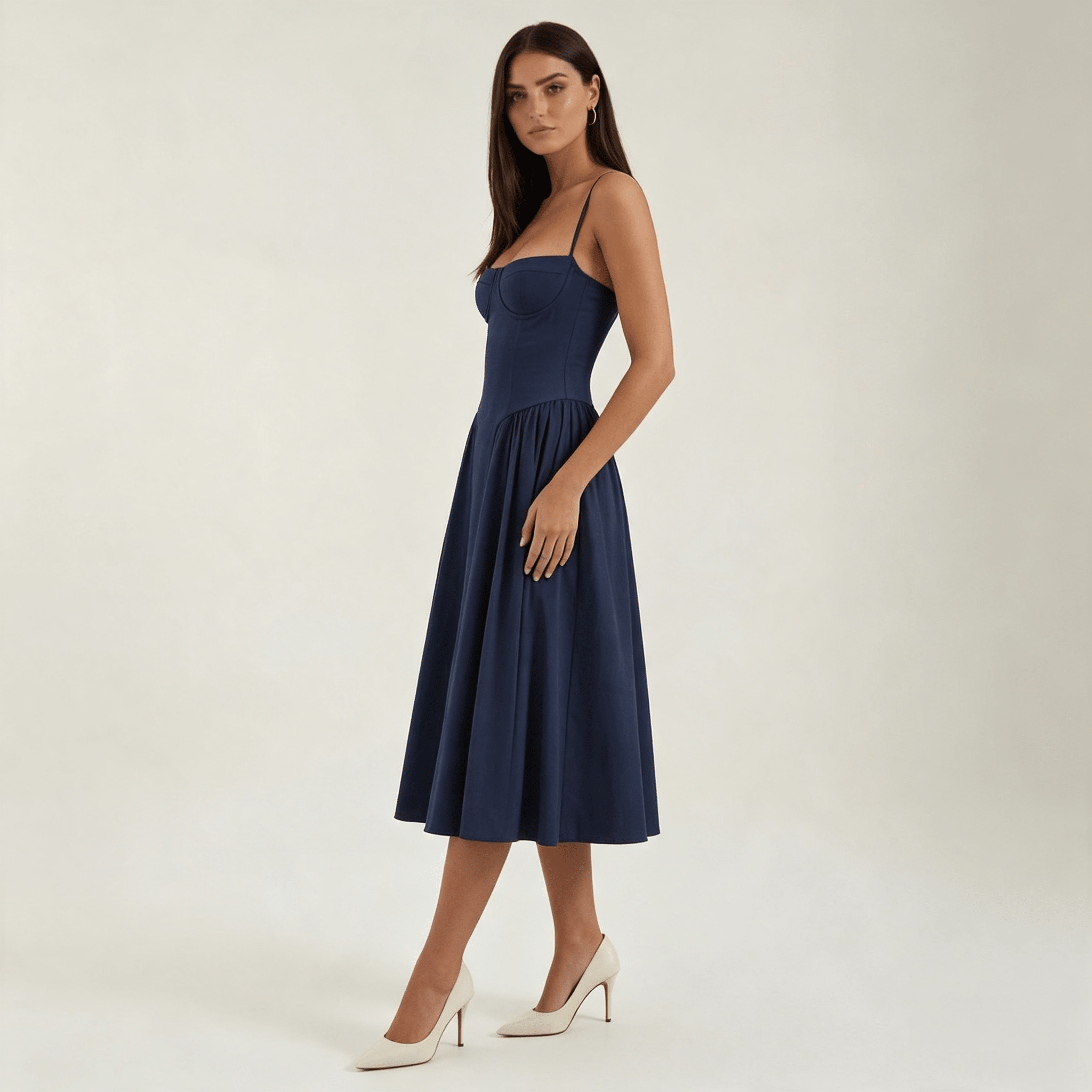 Womens Floral Corset Midi Dress Sweetheart Neck Summer Dress