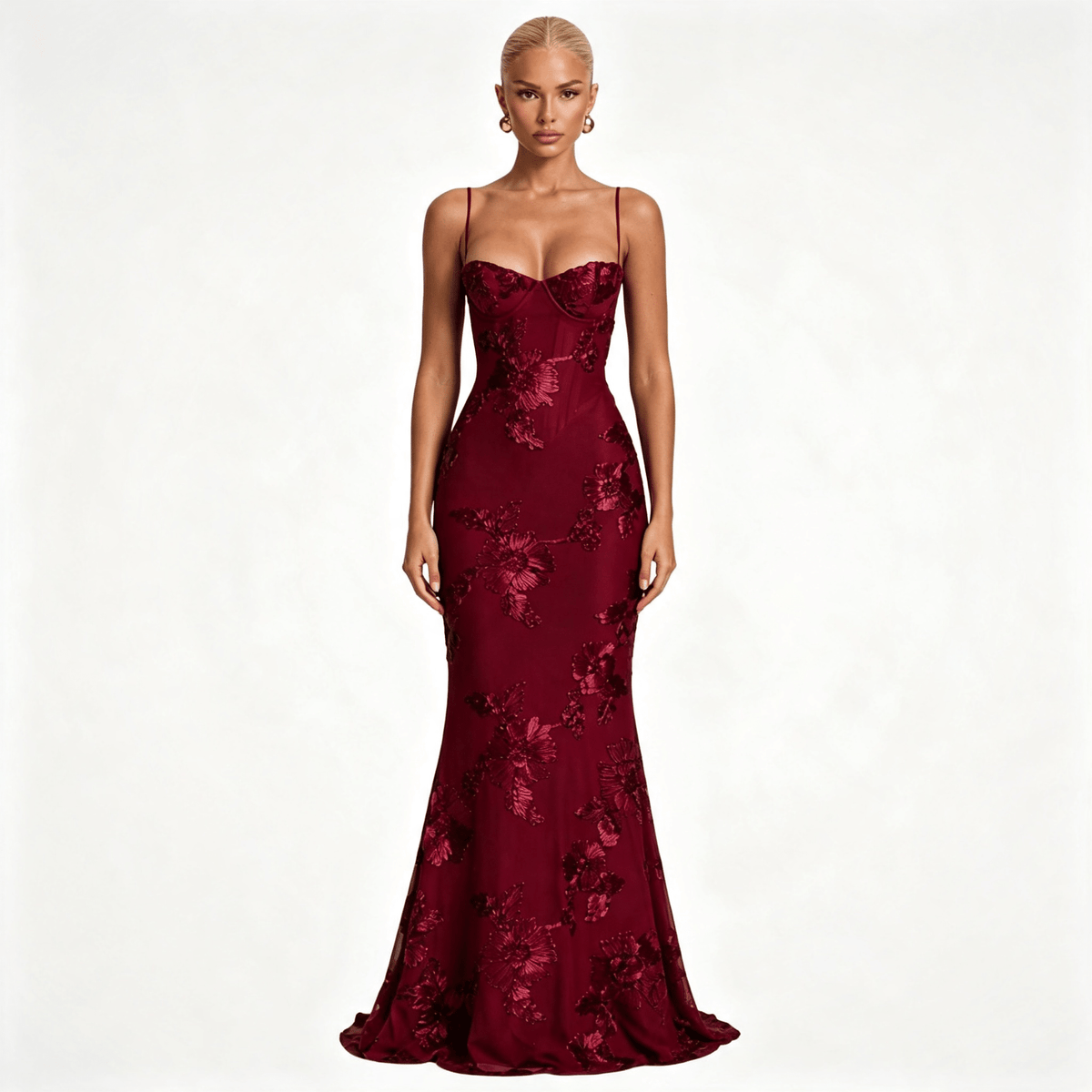 Womens Floral Embroidered Corset Cami Strap Wedding Guest Maxi Dress