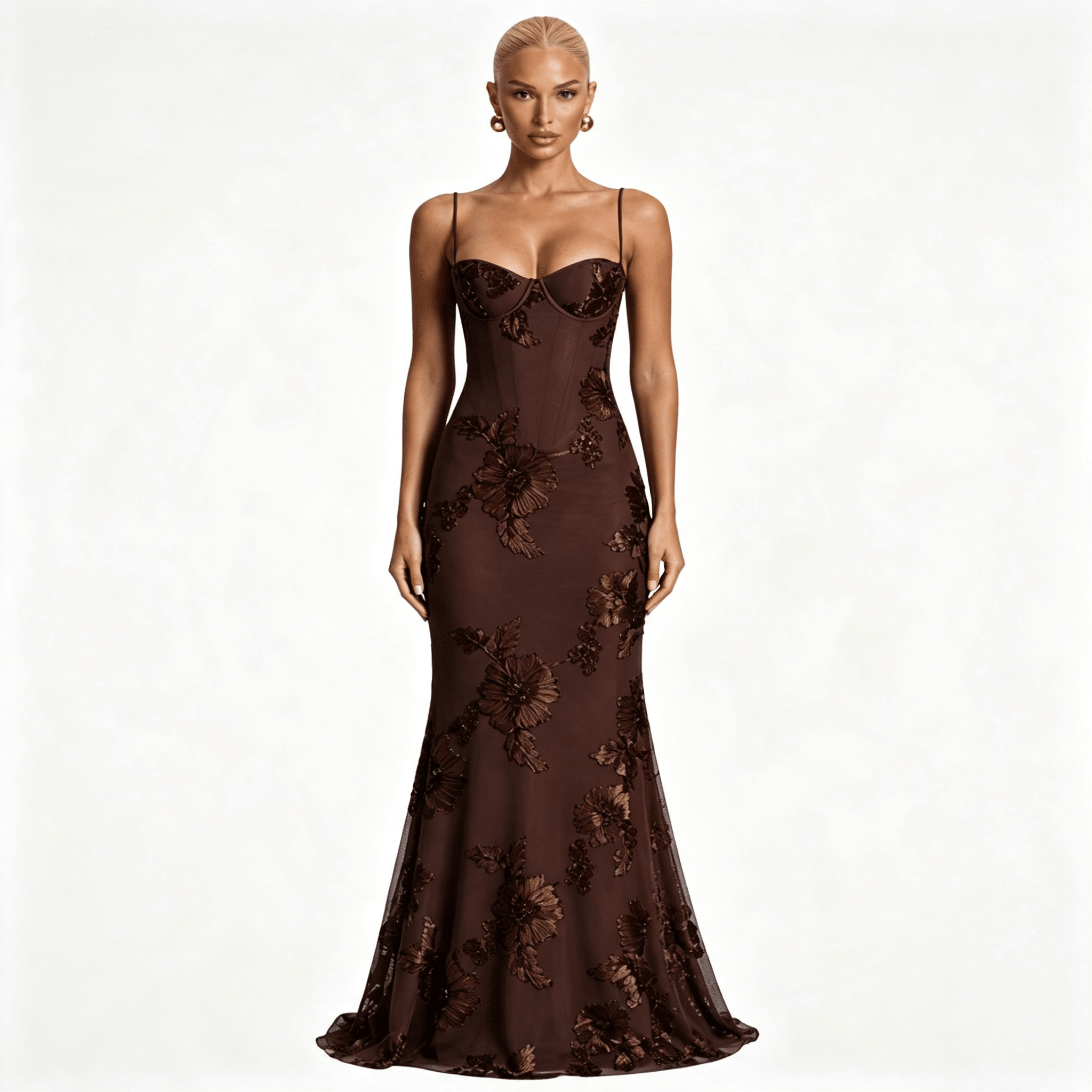 Womens Floral Embroidered Corset Cami Strap Wedding Guest Maxi Dress