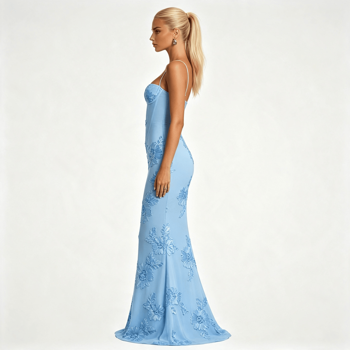 Womens Floral Embroidered Corset Cami Strap Wedding Guest Maxi Dress