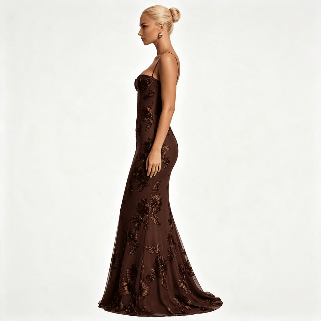 Womens Floral Embroidered Corset Cami Strap Wedding Guest Maxi Dress