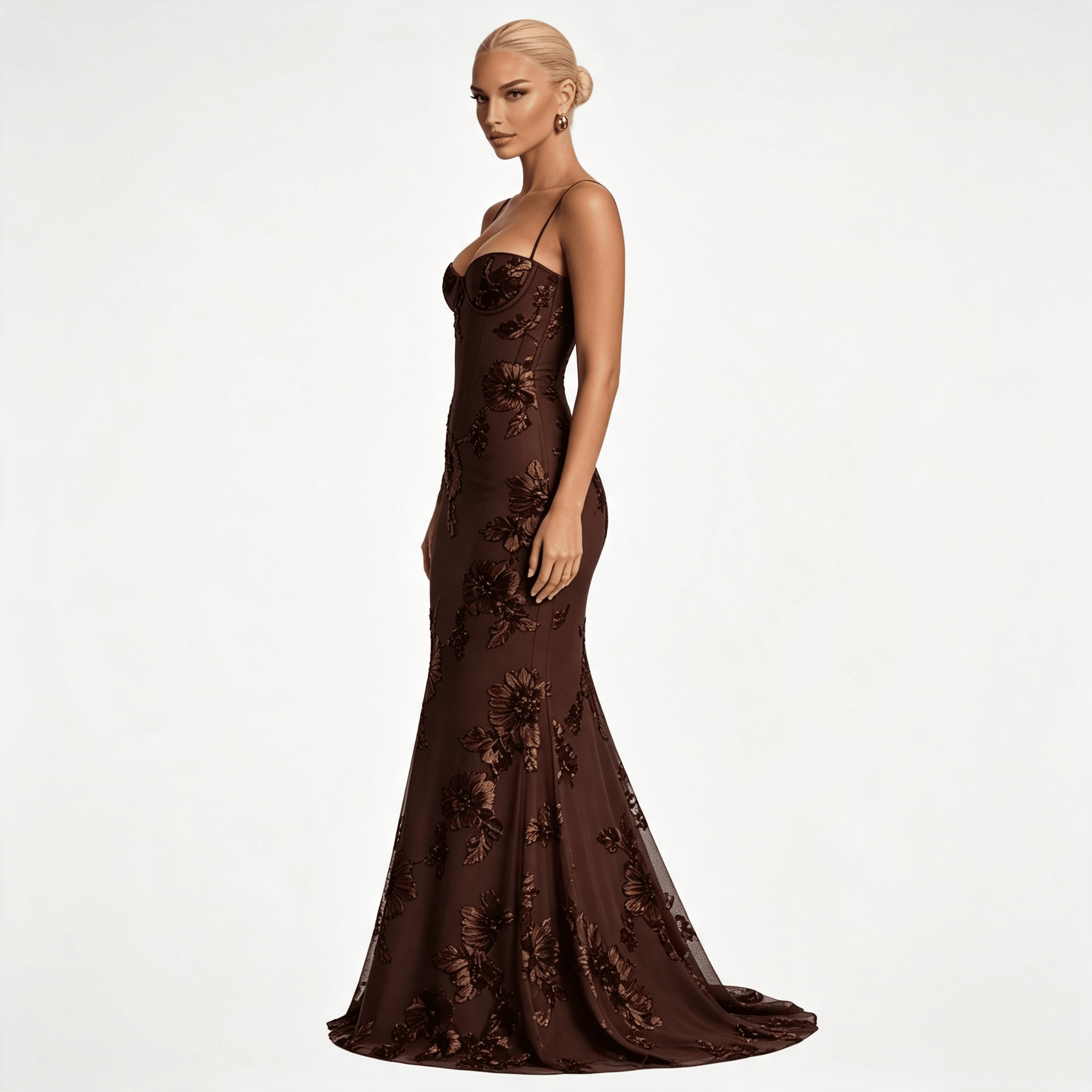 Womens Floral Embroidered Corset Cami Strap Wedding Guest Maxi Dress