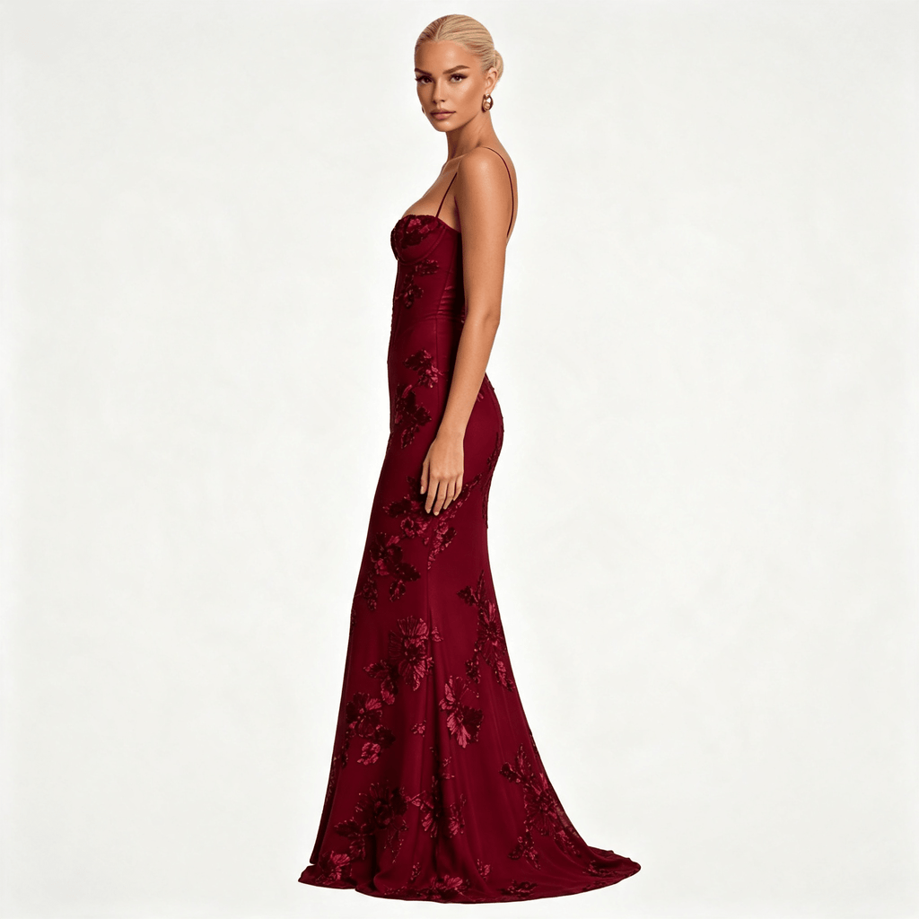 Womens Floral Embroidered Corset Cami Strap Wedding Guest Maxi Dress