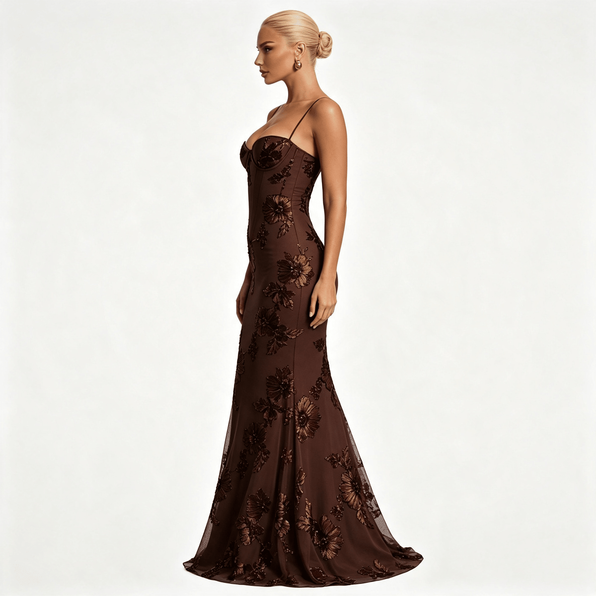 Womens Floral Embroidered Corset Cami Strap Wedding Guest Maxi Dress