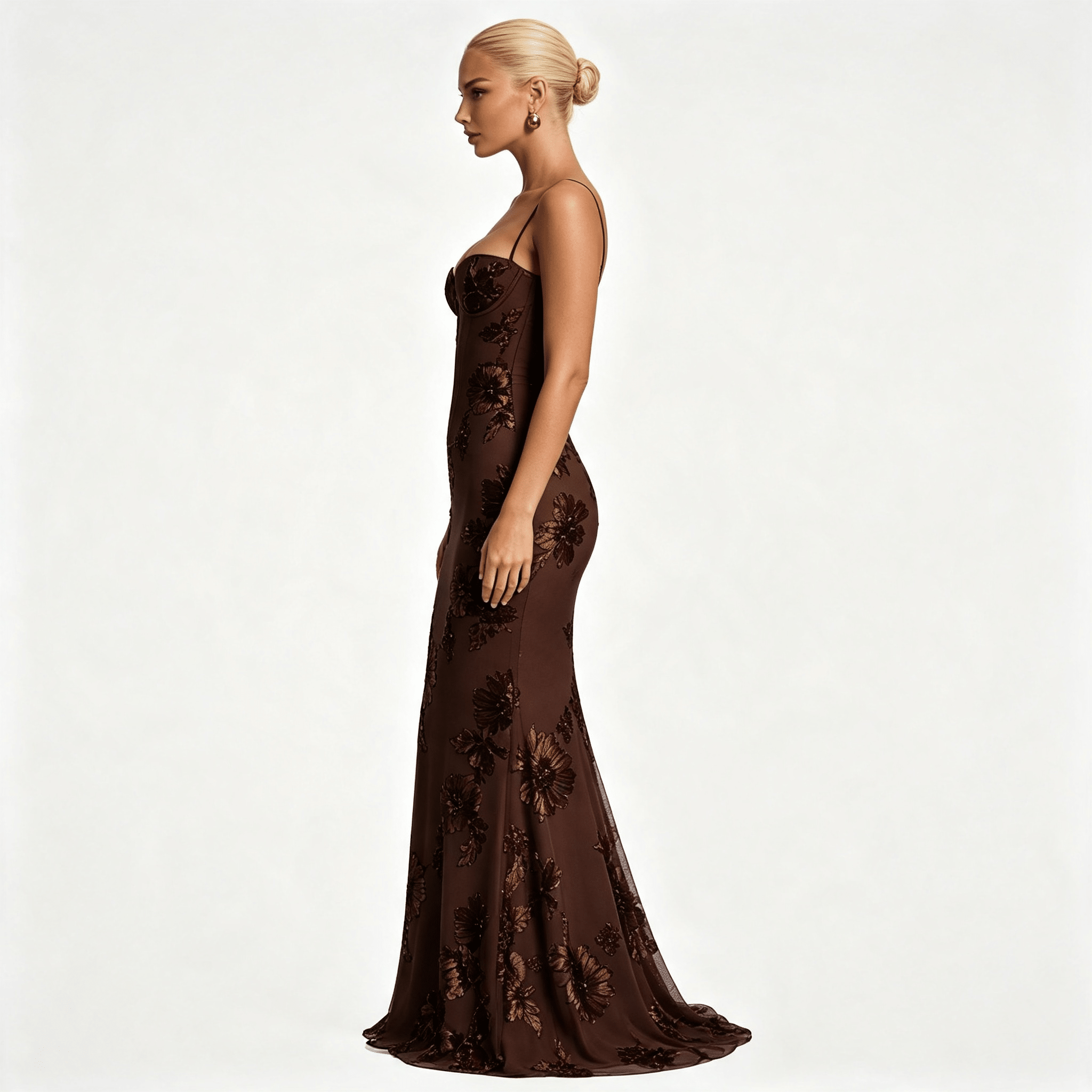 Womens Floral Embroidered Corset Cami Strap Wedding Guest Maxi Dress