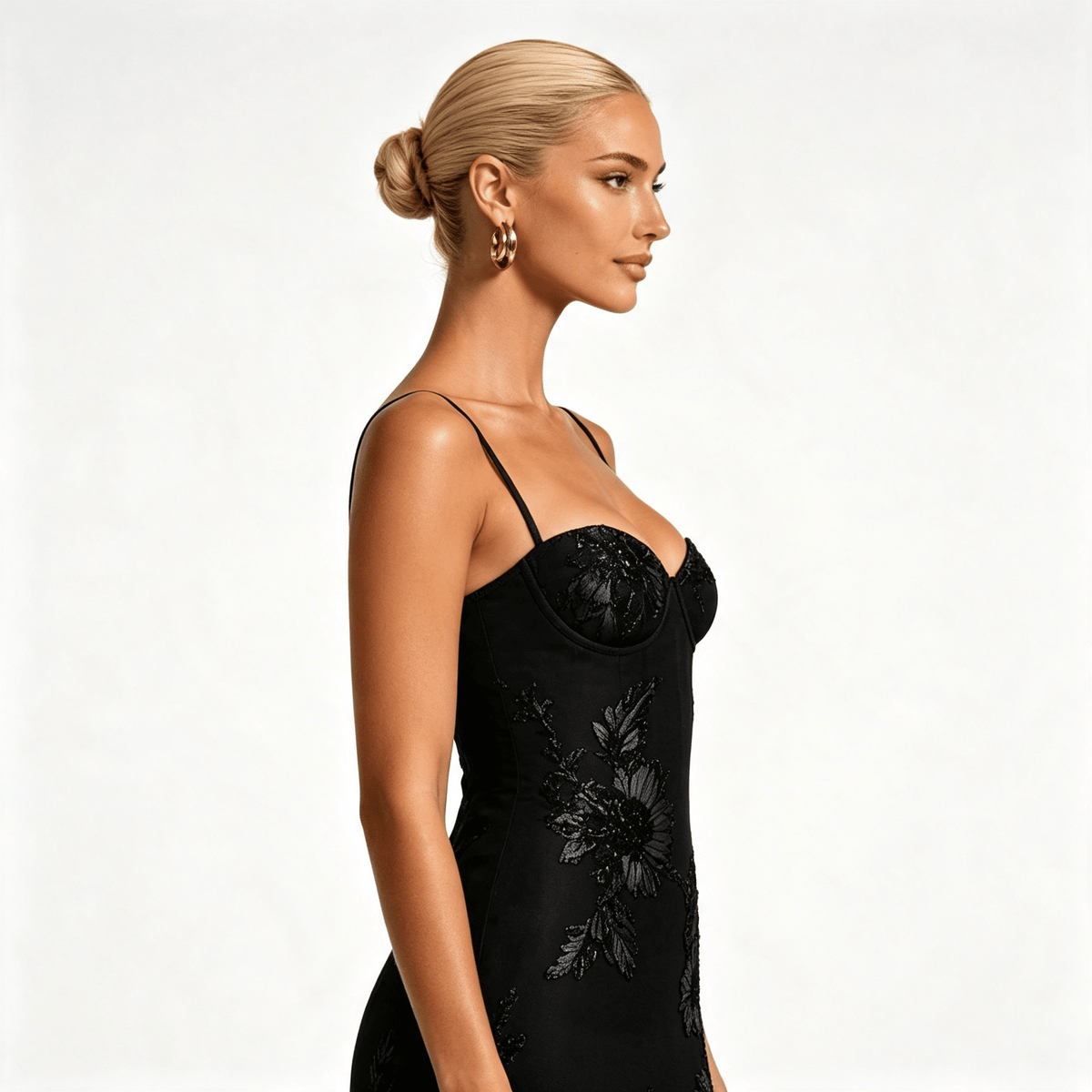 Womens Floral Embroidered Corset Cami Strap Wedding Guest Maxi Dress