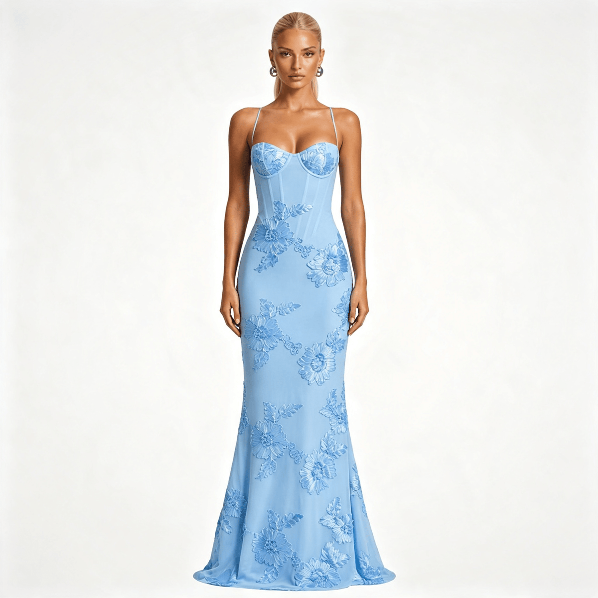 Womens Floral Embroidered Corset Cami Strap Wedding Guest Maxi Dress