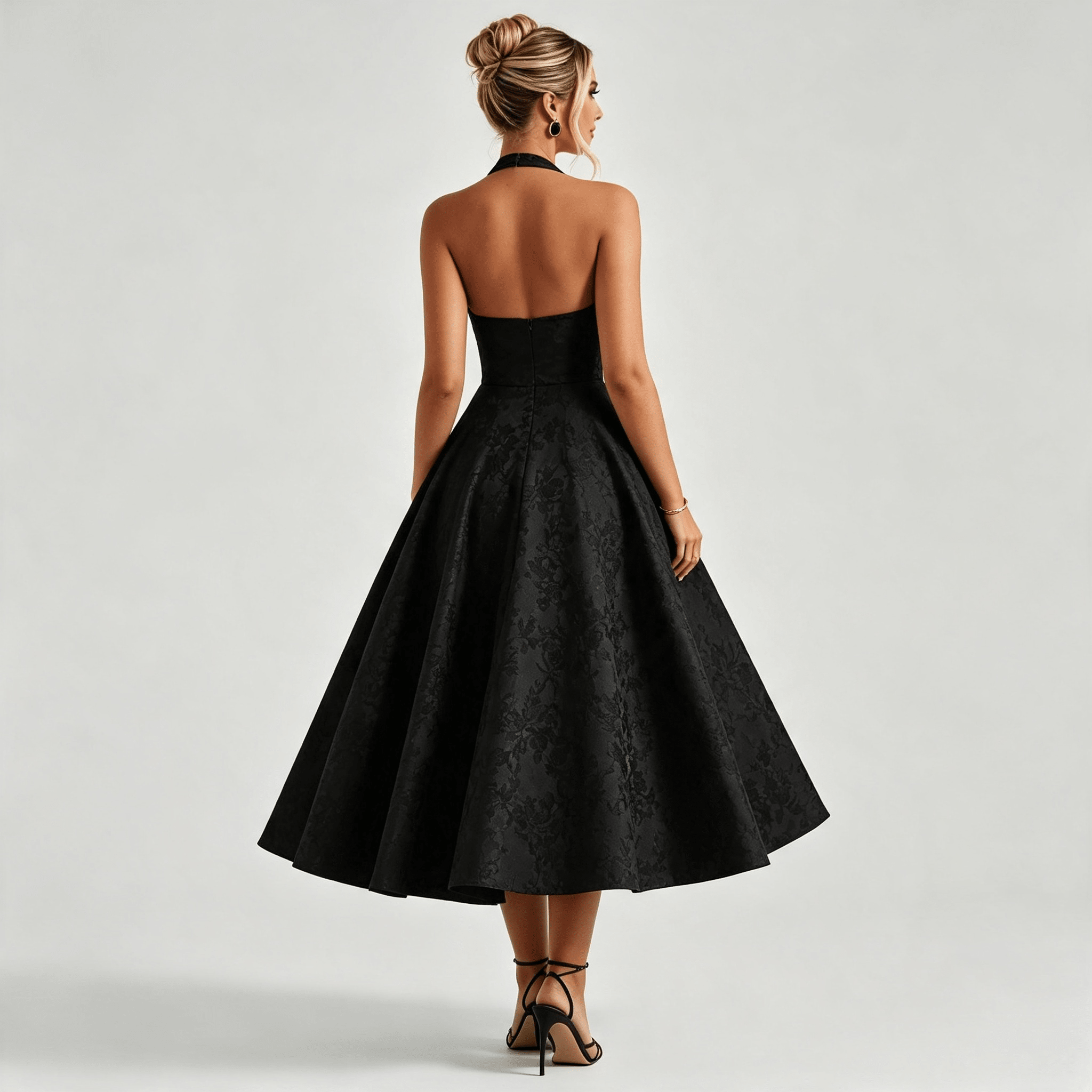 Womens Halter Midi Floral Dress Wedding Guest Occasion Dress