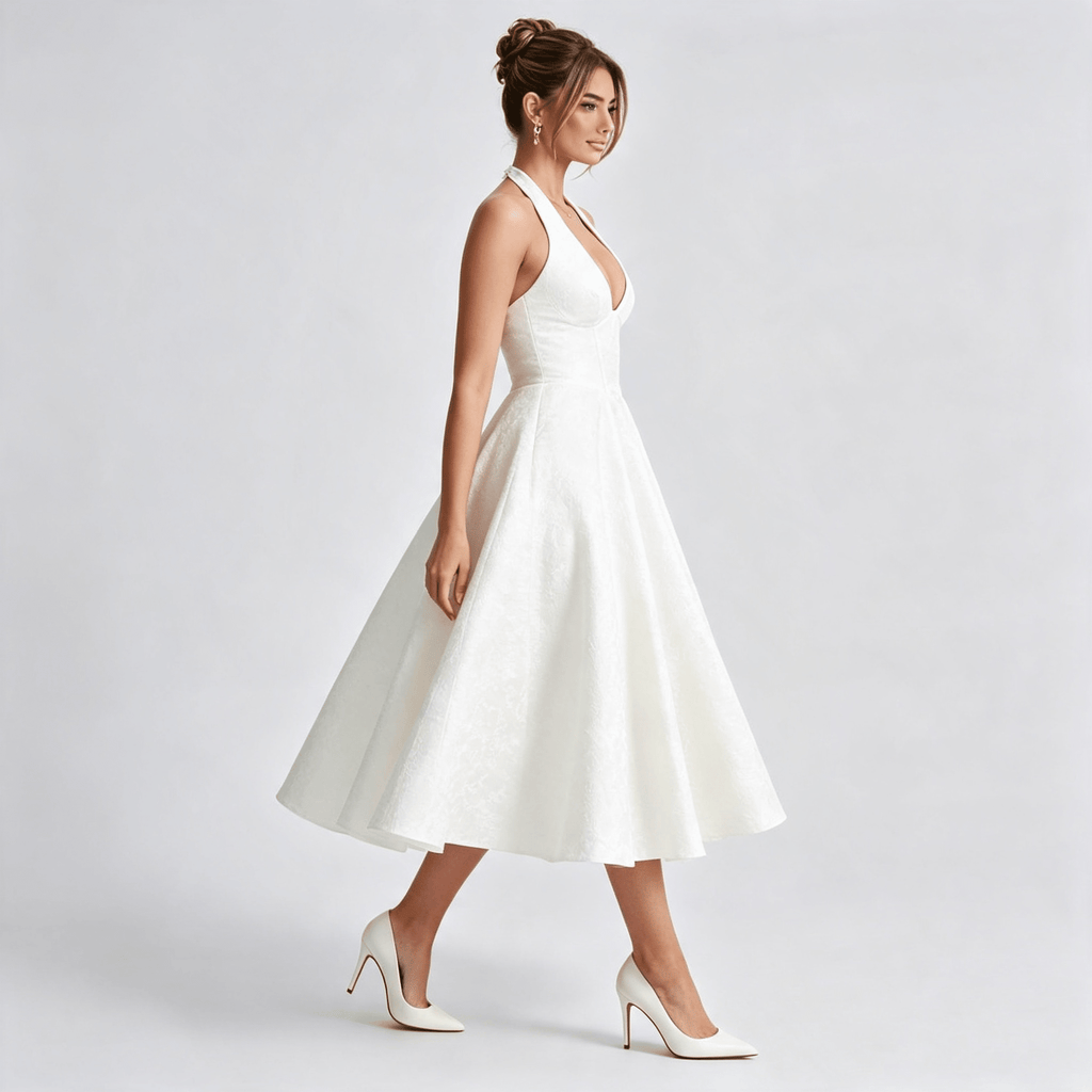 Womens Halter Midi Floral Dress Wedding Guest Occasion Dress