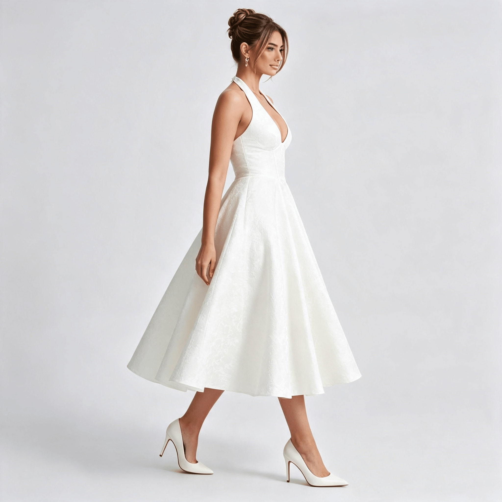Womens Halter Midi Floral Dress Wedding Guest Occasion Dress