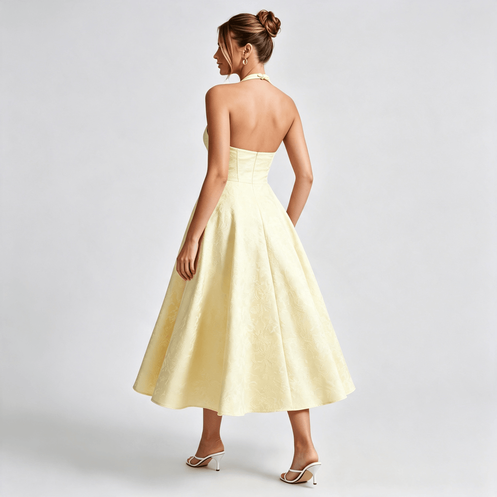 Womens Halter Midi Floral Dress Wedding Guest Occasion Dress