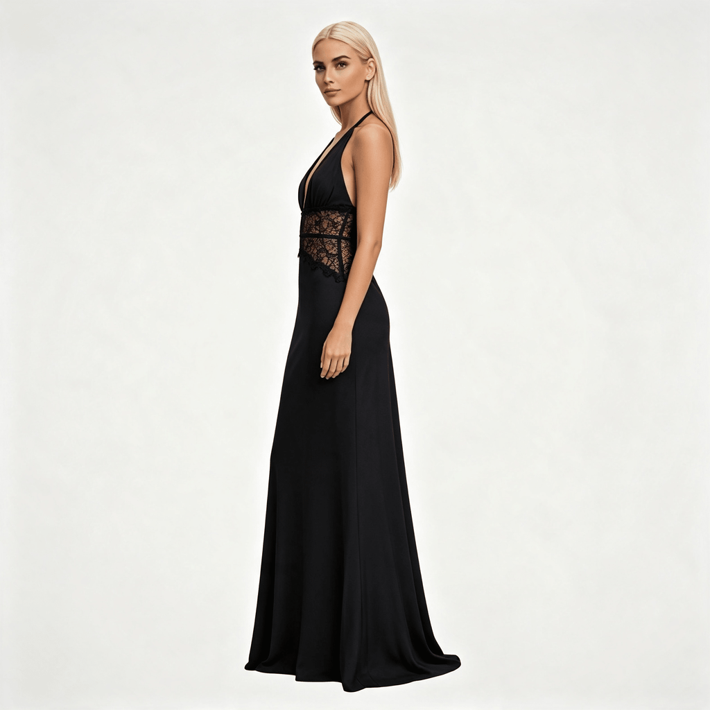 Womens Halter Neck Backless Maxi Wedding Guest Dress