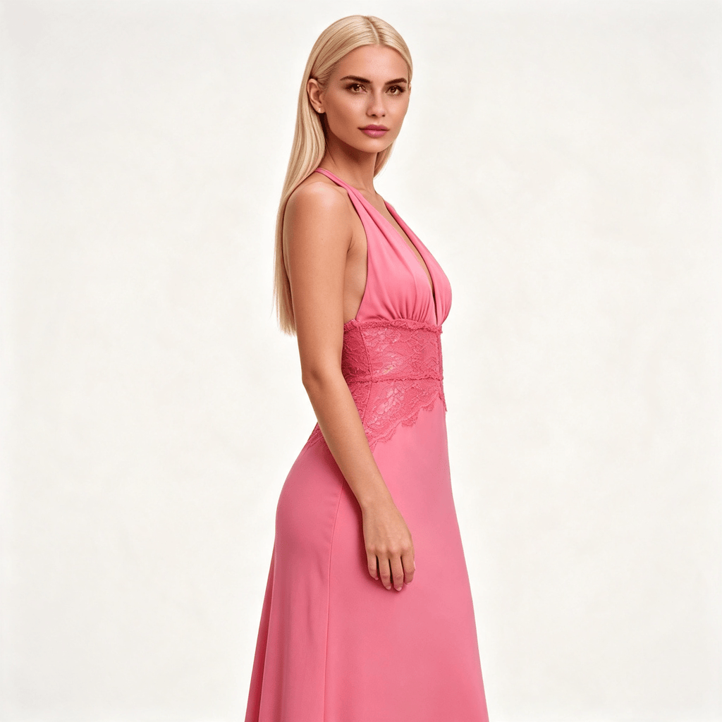 Womens Halter Neck Backless Maxi Wedding Guest Dress