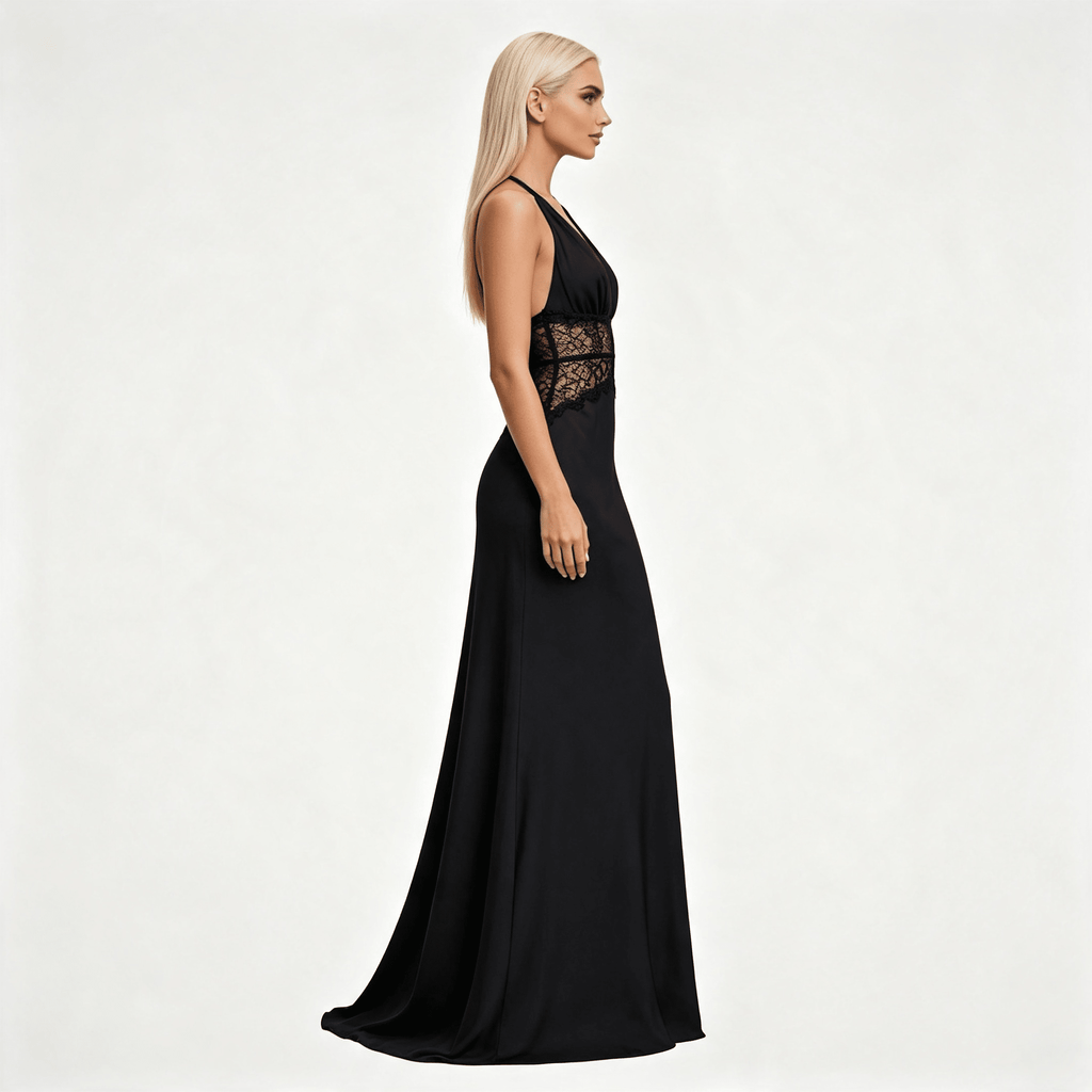 Womens Halter Neck Backless Maxi Wedding Guest Dress