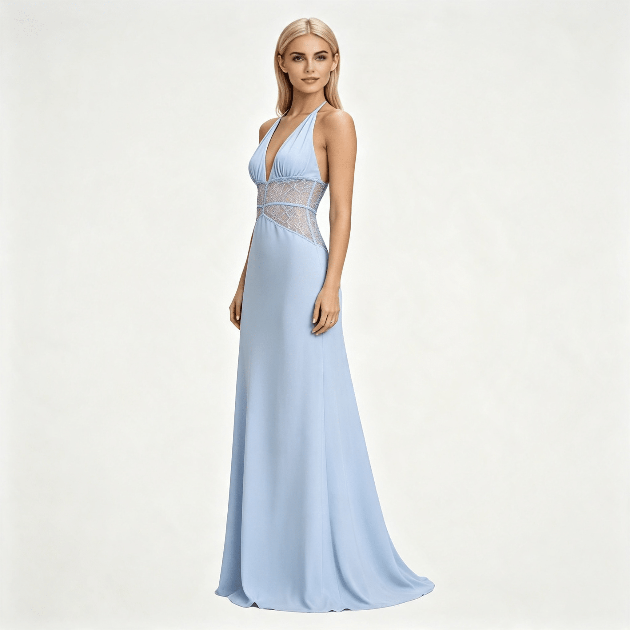 Womens Halter Neck Backless Maxi Wedding Guest Dress