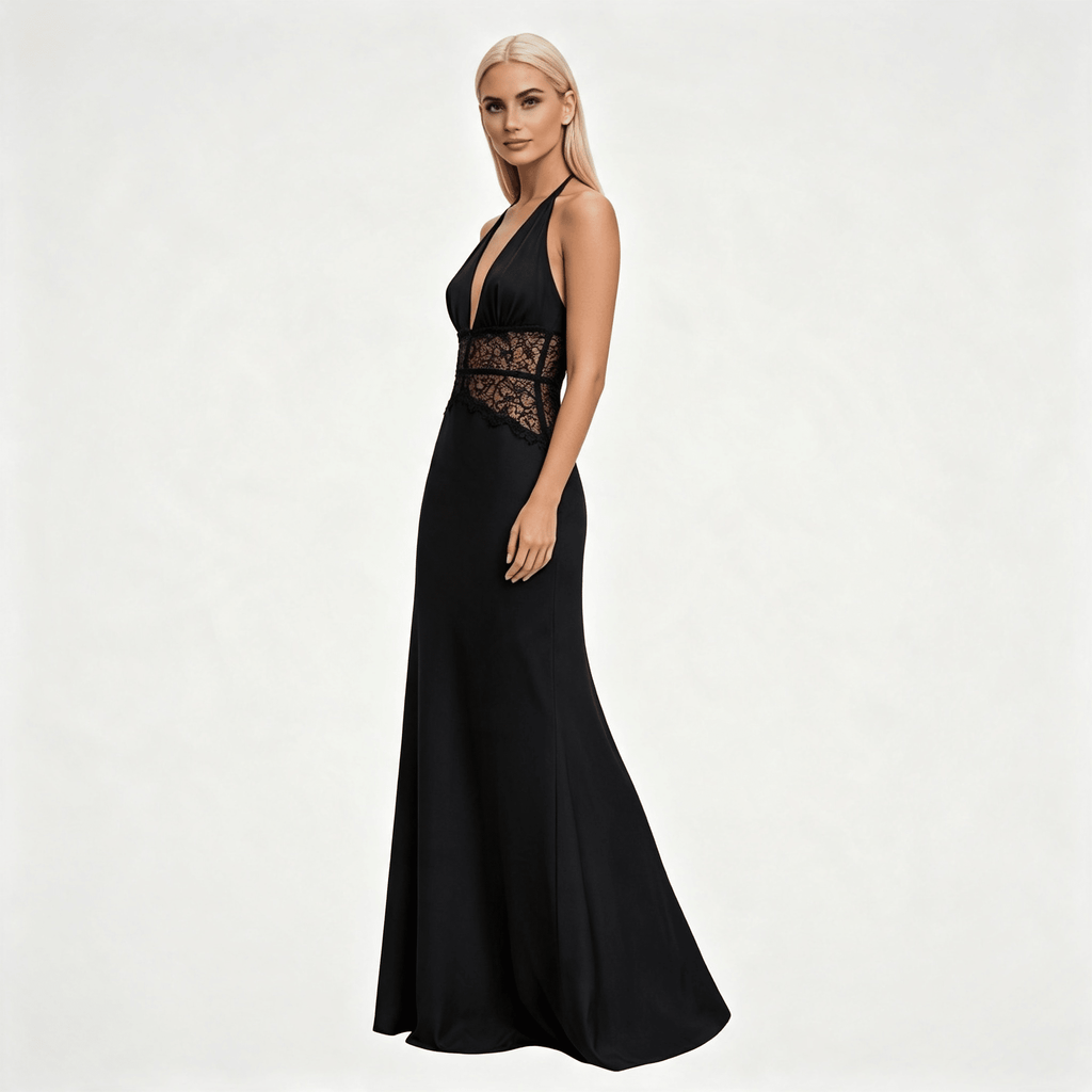 Womens Halter Neck Backless Maxi Wedding Guest Dress