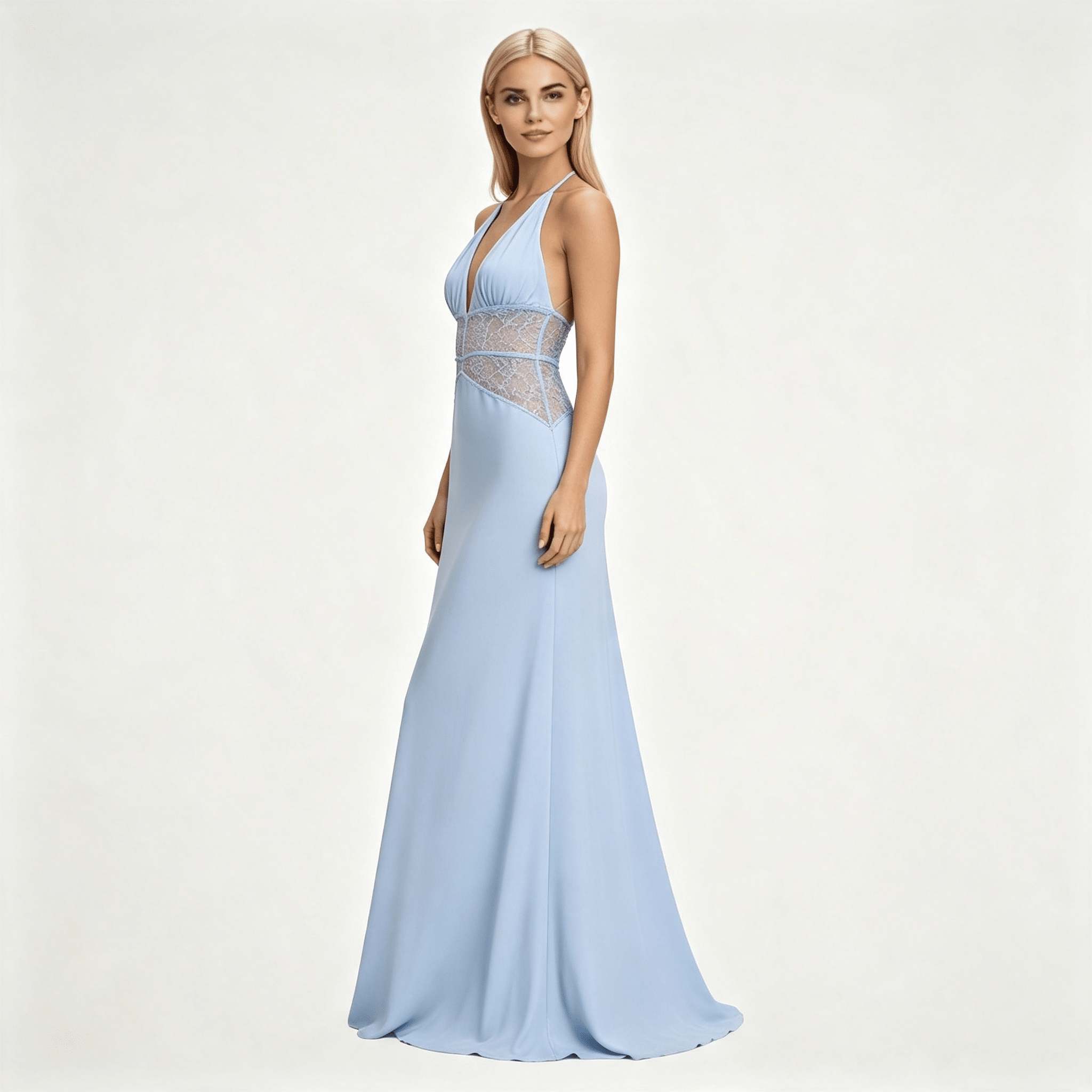 Womens Halter Neck Backless Maxi Wedding Guest Dress