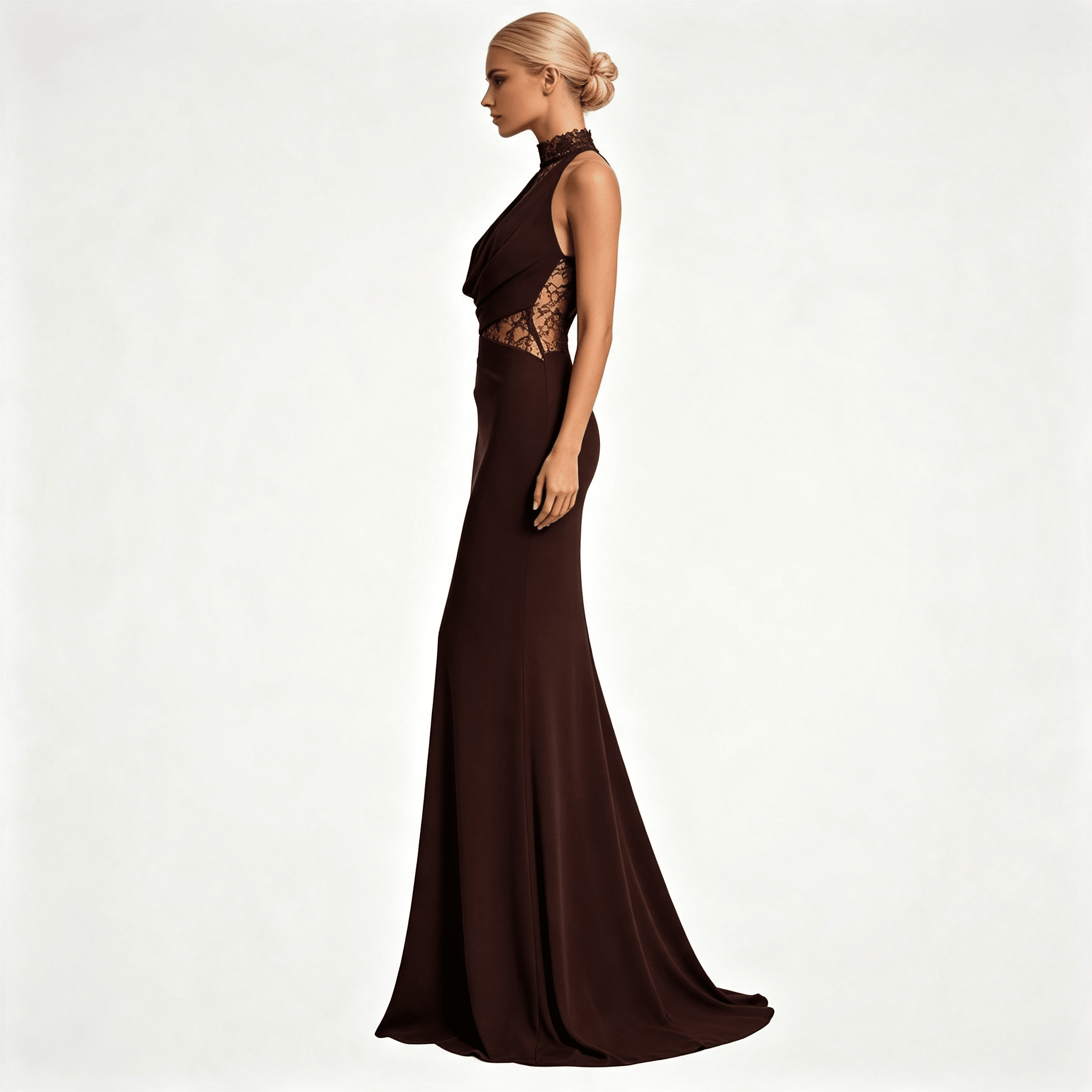 Womens Halter Neck Lace Panel Sleeveless Wedding Guest Maxi Dress