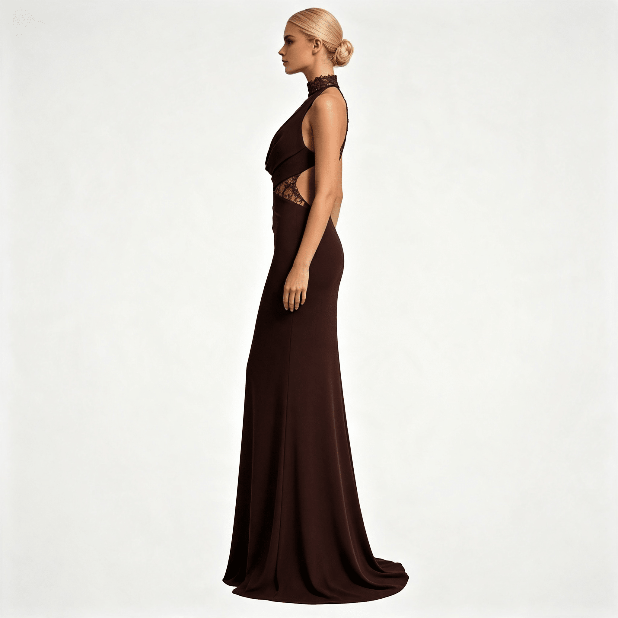 Womens Halter Neck Lace Panel Sleeveless Wedding Guest Maxi Dress