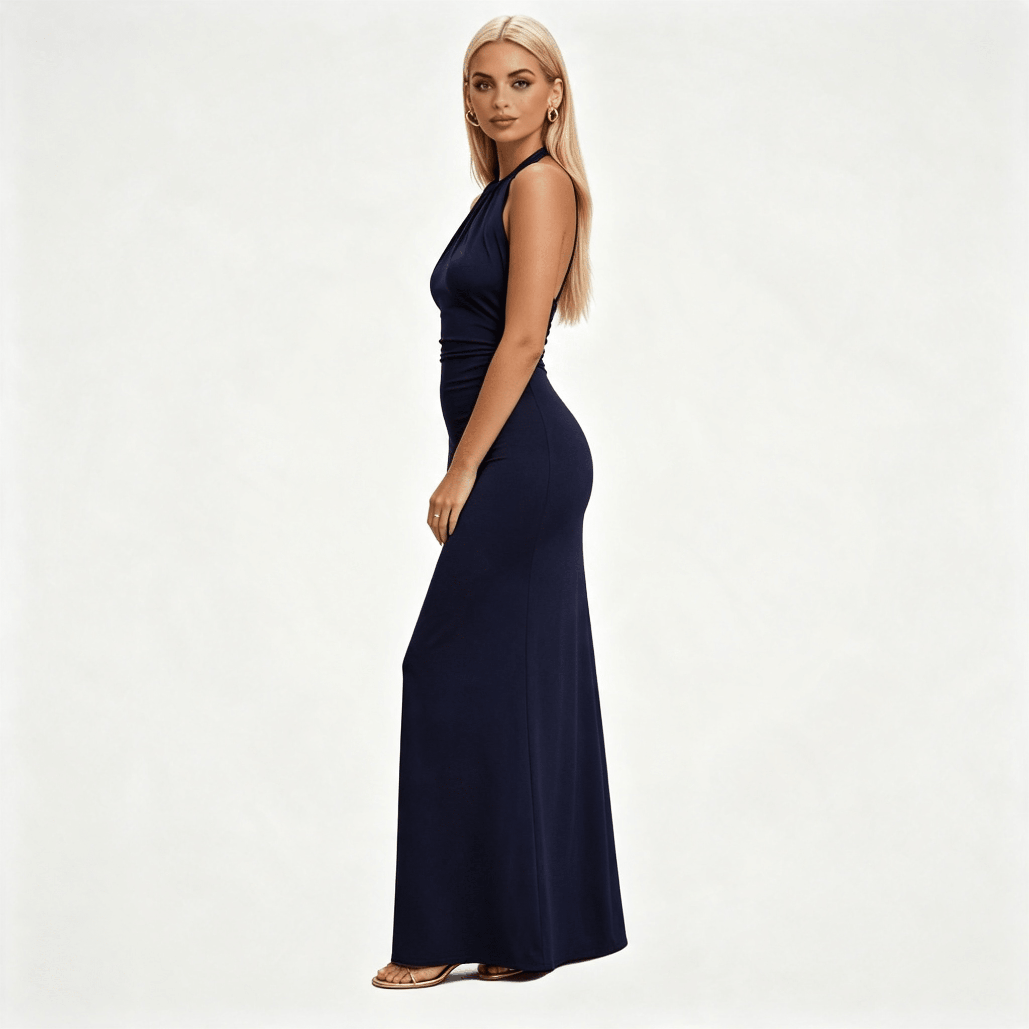 Womens Halter Neck Twisted Knot Open Back Bodycon Wedding Guest Maxi Dress