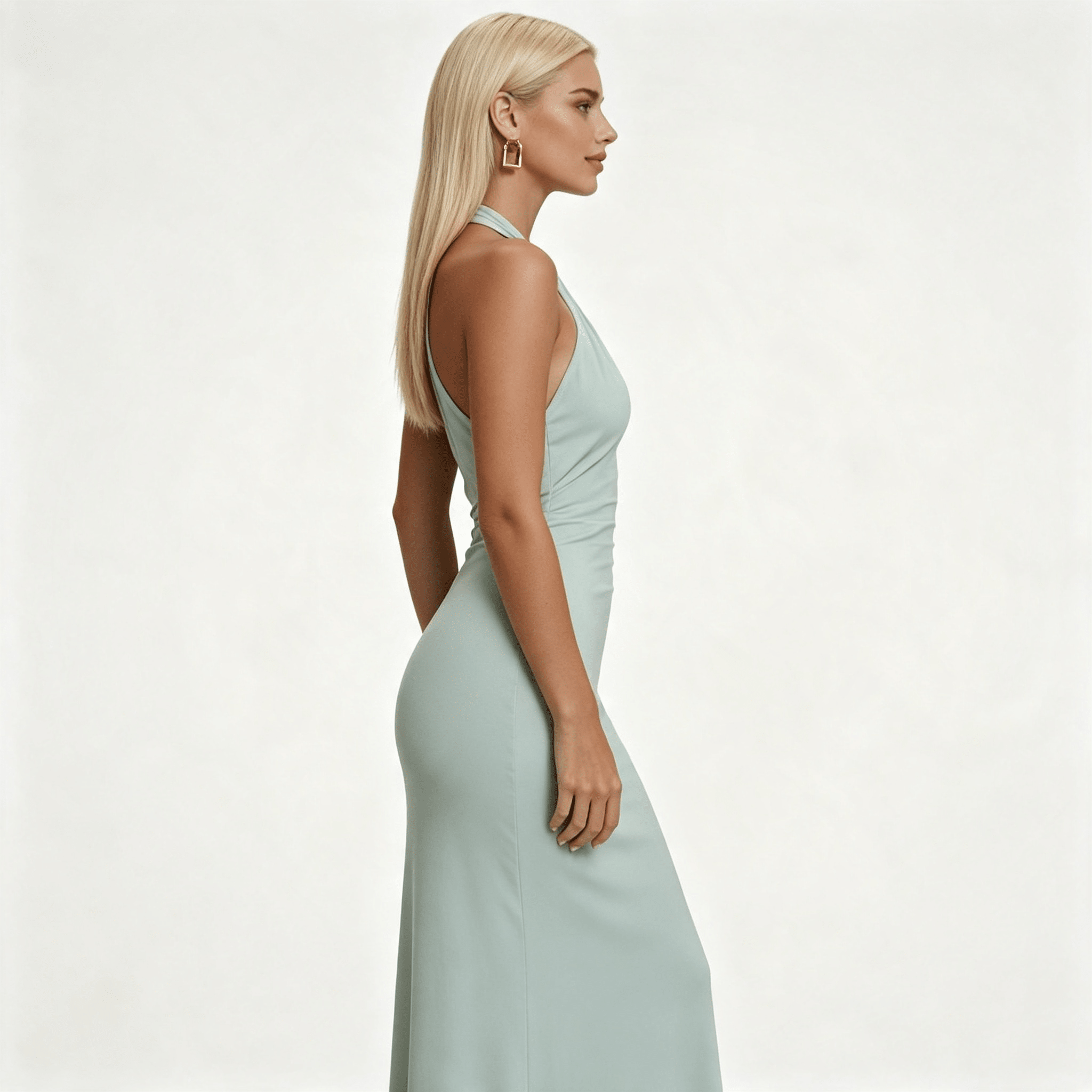 Womens Halter Neck Twisted Knot Open Back Bodycon Wedding Guest Maxi Dress