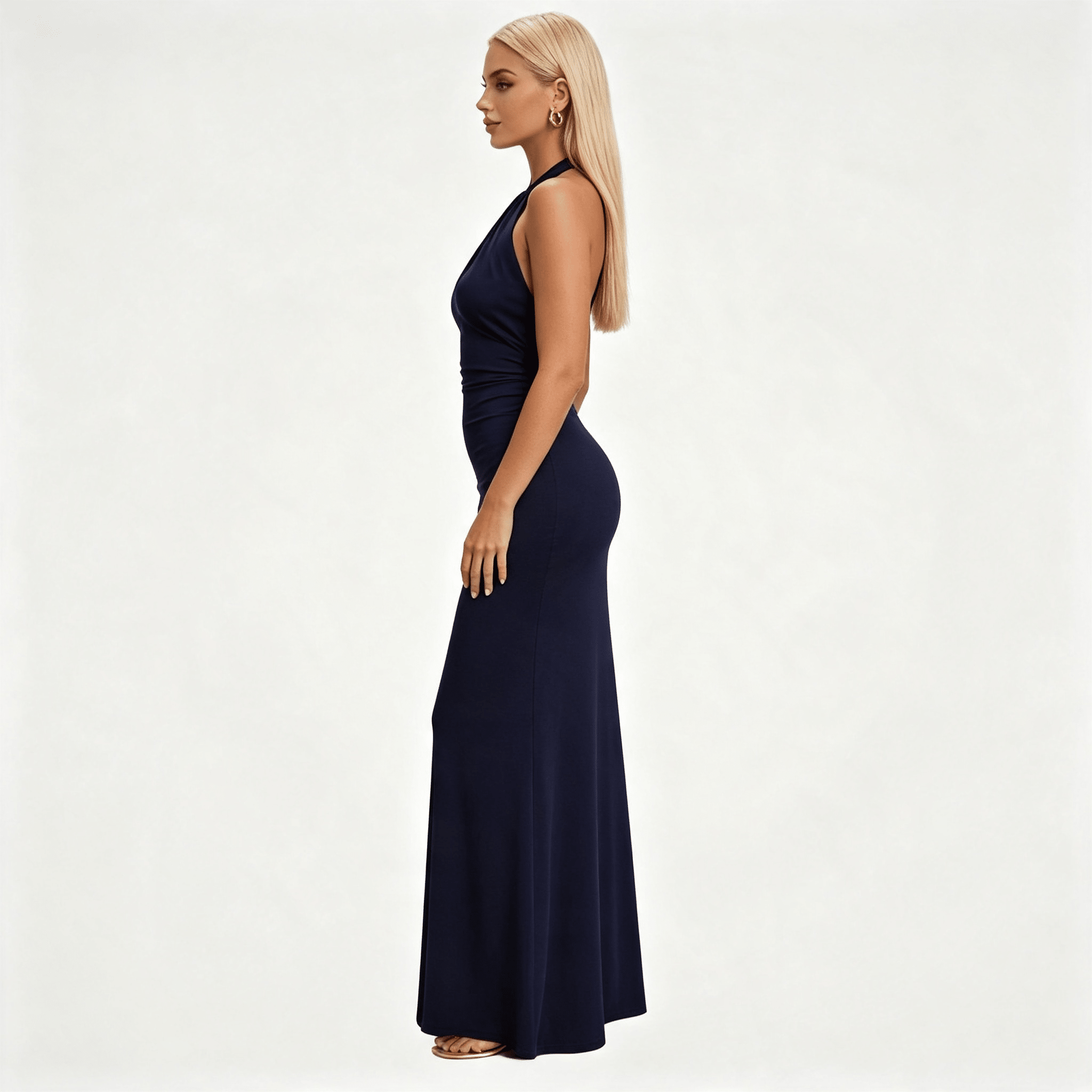 Womens Halter Neck Twisted Knot Open Back Bodycon Wedding Guest Maxi Dress