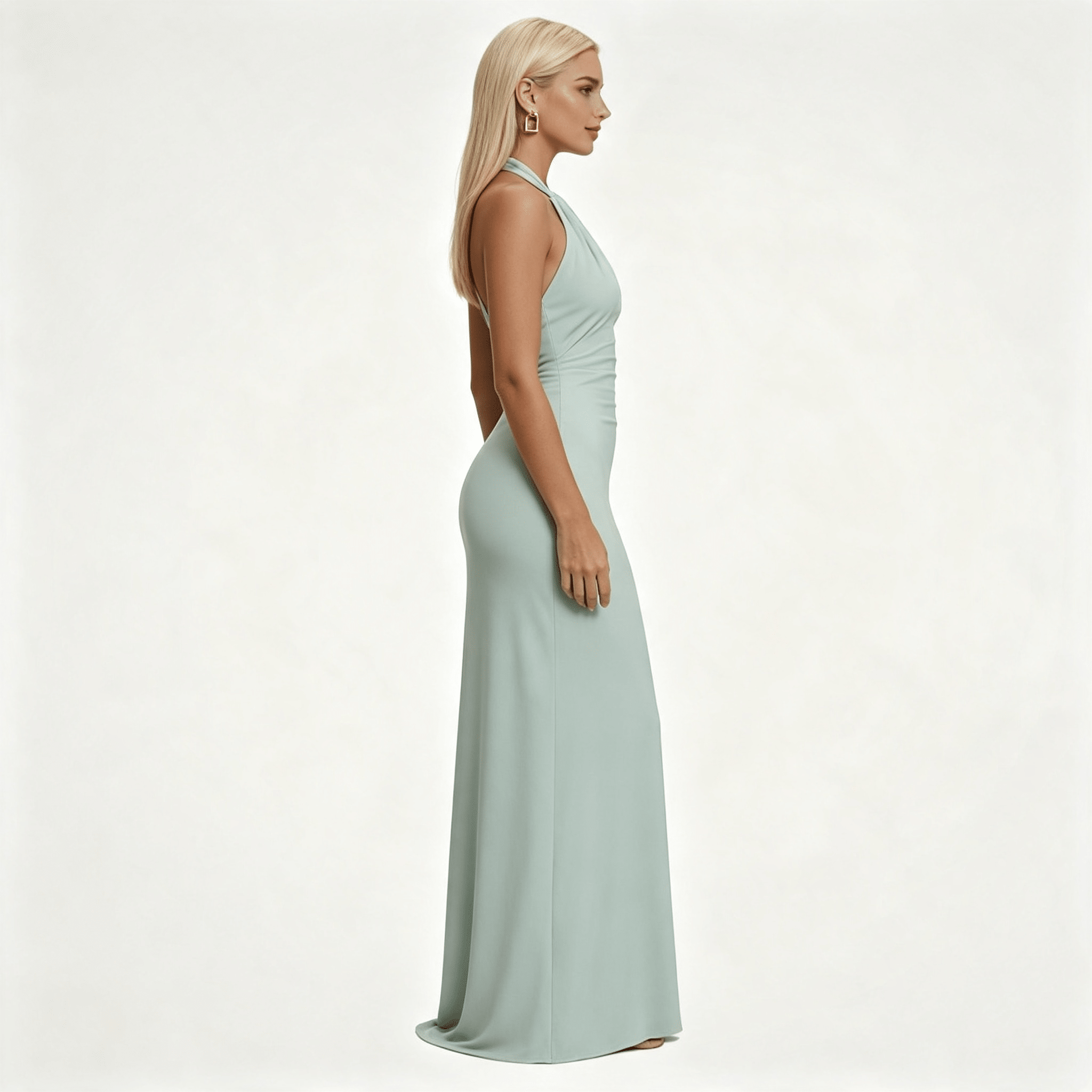 Womens Halter Neck Twisted Knot Open Back Bodycon Wedding Guest Maxi Dress