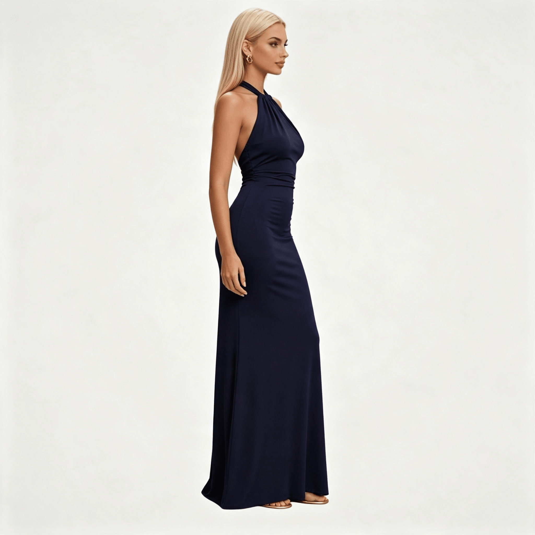 Womens Halter Neck Twisted Knot Open Back Bodycon Wedding Guest Maxi Dress
