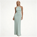 Womens Halter Neck Twisted Knot Open Back Bodycon Wedding Guest Maxi Dress