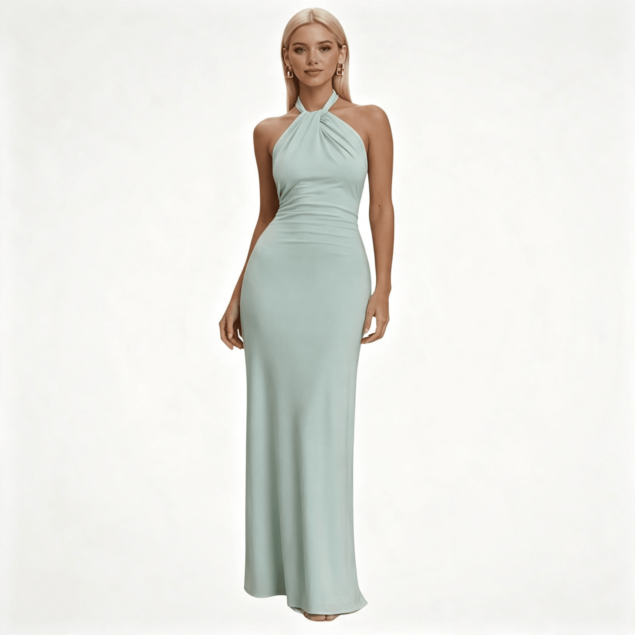 Womens Halter Neck Twisted Knot Open Back Bodycon Wedding Guest Maxi Dress