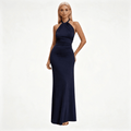 Womens Halter Neck Twisted Knot Open Back Bodycon Wedding Guest Maxi Dress