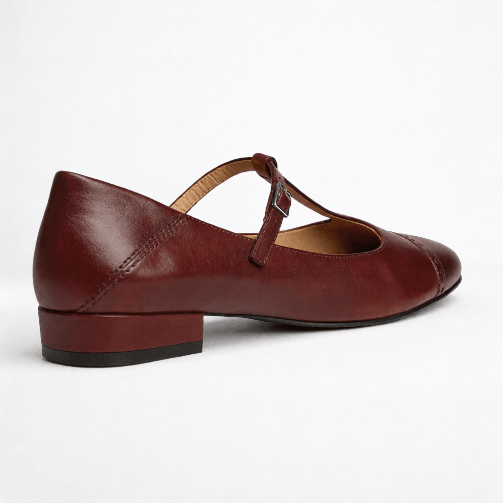 Women’s Leather Mary Jane Shoes – Cap Toe Low Block Heel Flats for Work & Casual Wear